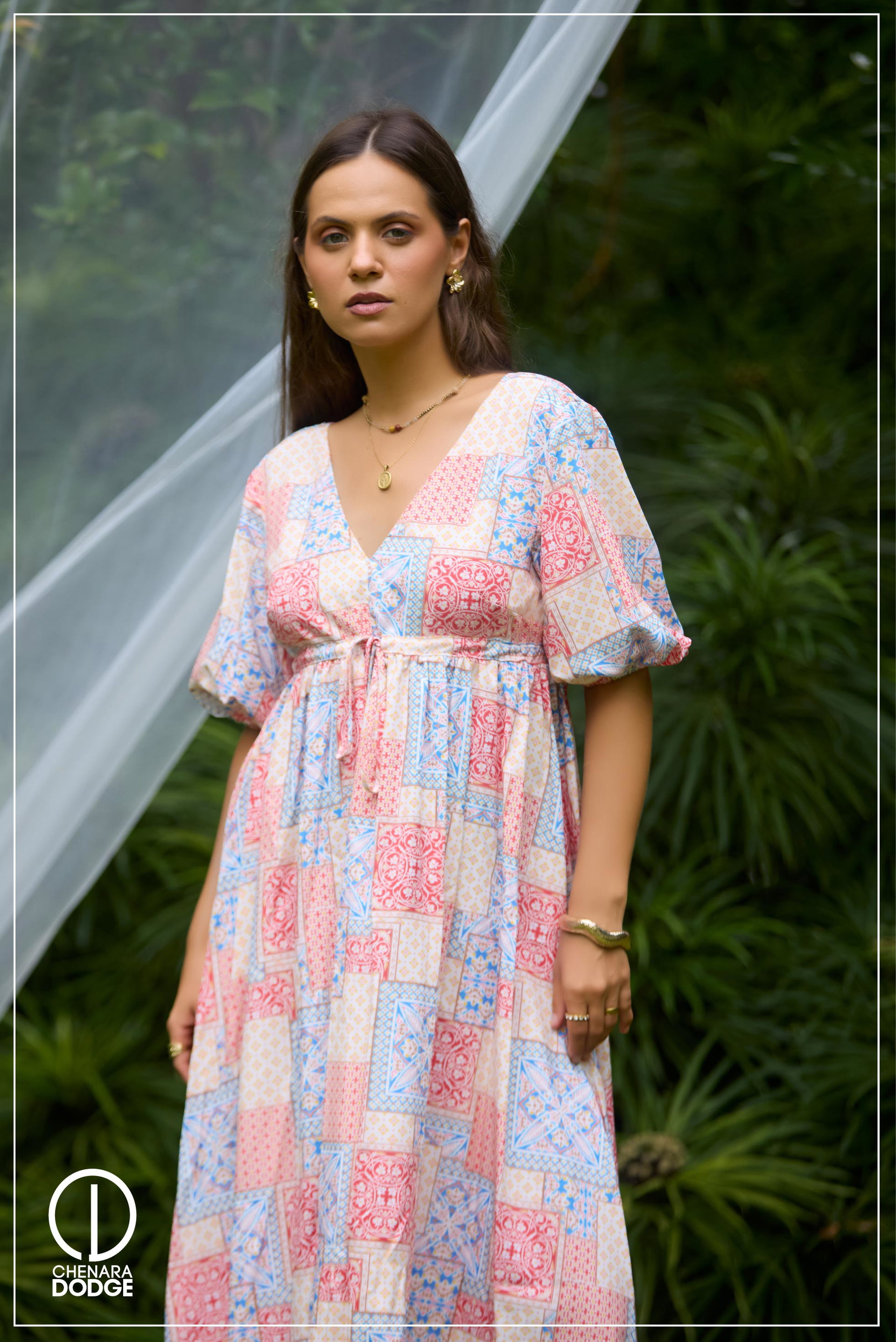 ELESSE V NECK MIDI DRESS