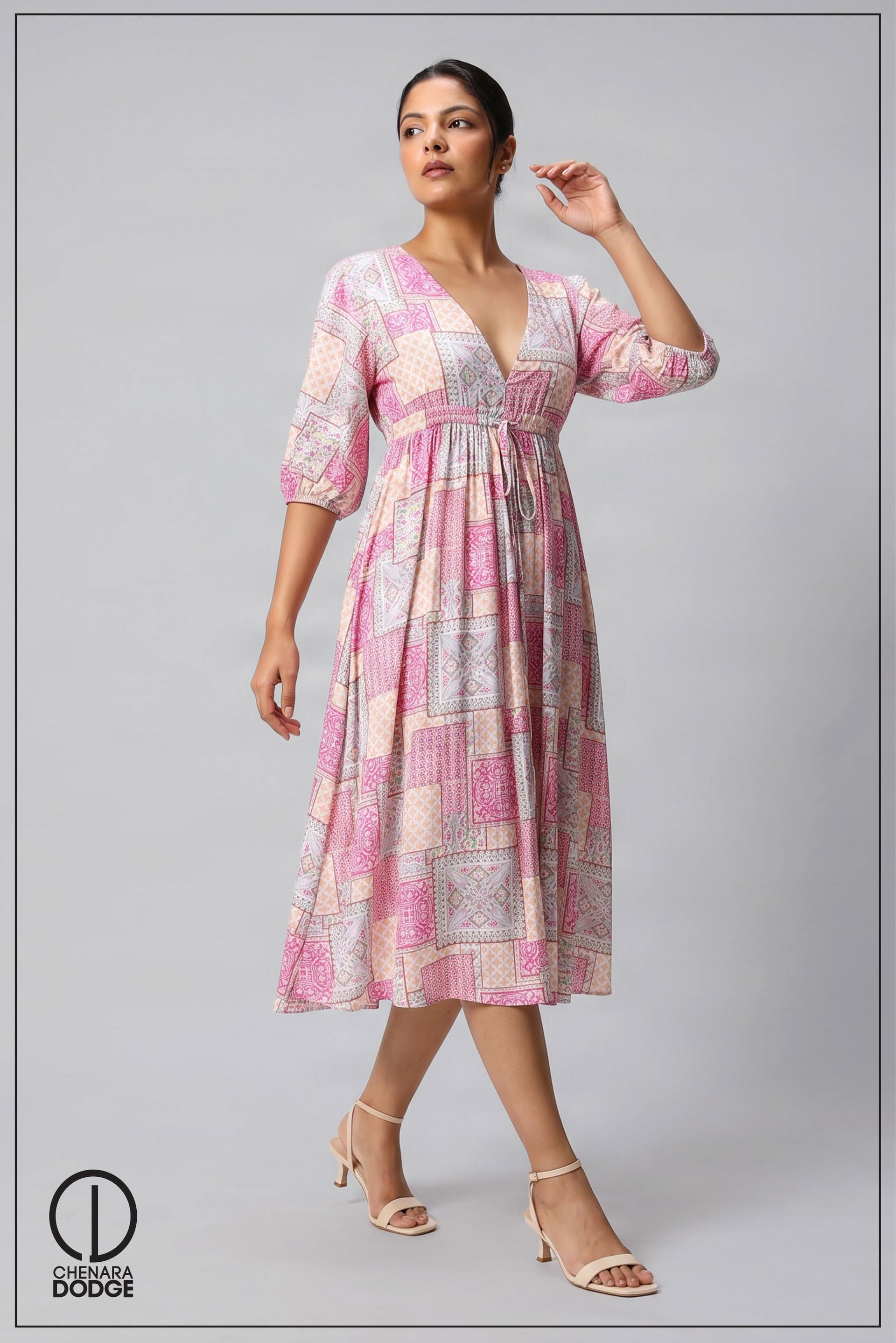 ELESSE V NECK MIDI DRESS
