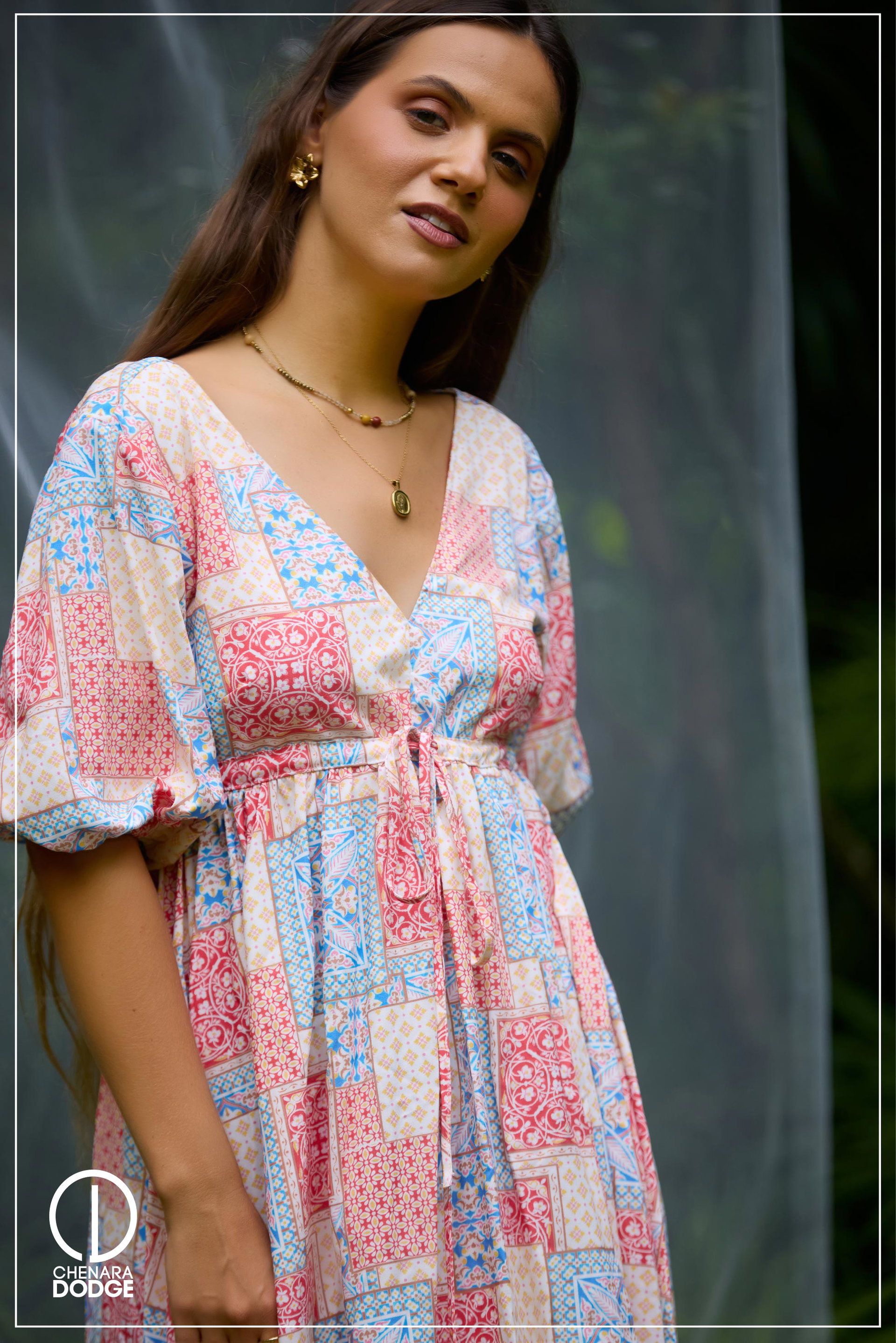 ELESSE V NECK MIDI DRESS