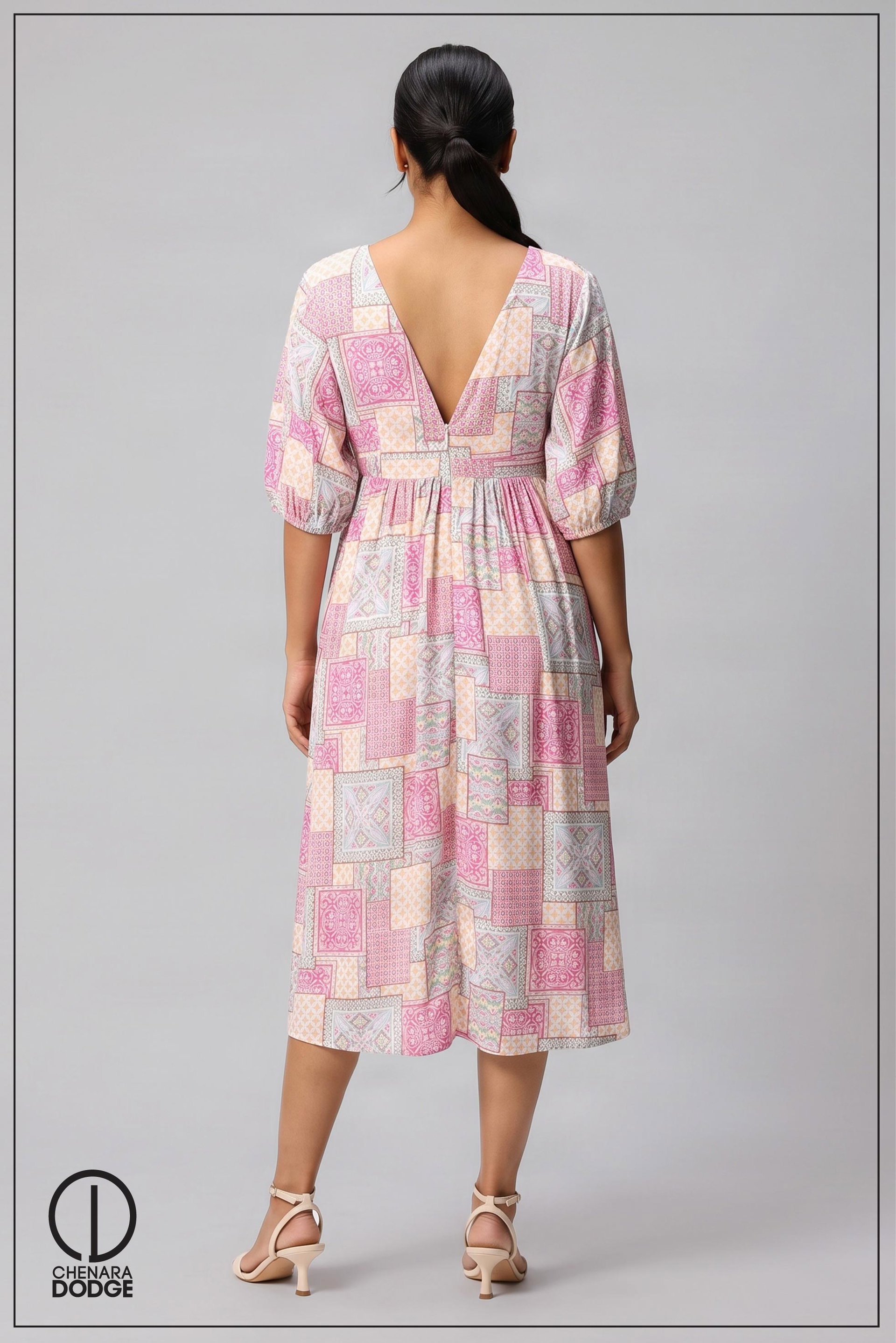 ELESSE V NECK MIDI DRESS