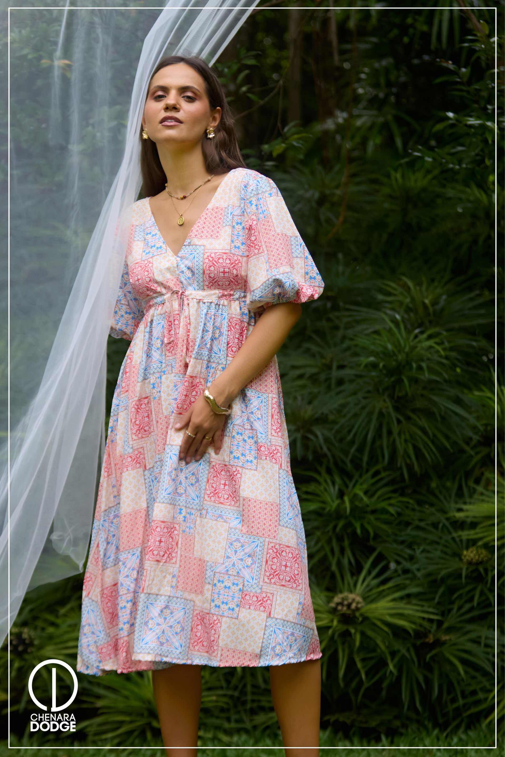 ELESSE V NECK MIDI DRESS