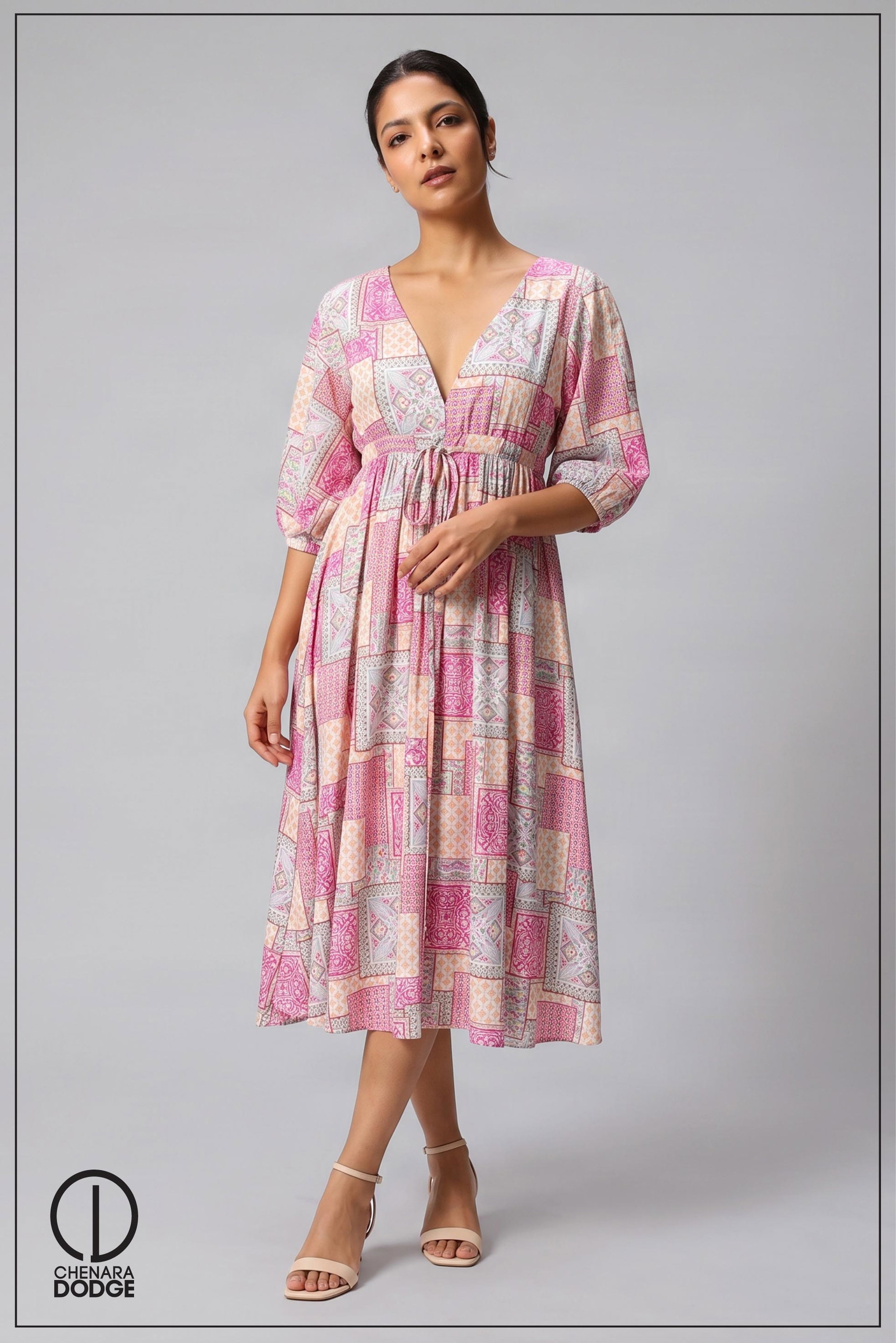 ELESSE V NECK MIDI DRESS