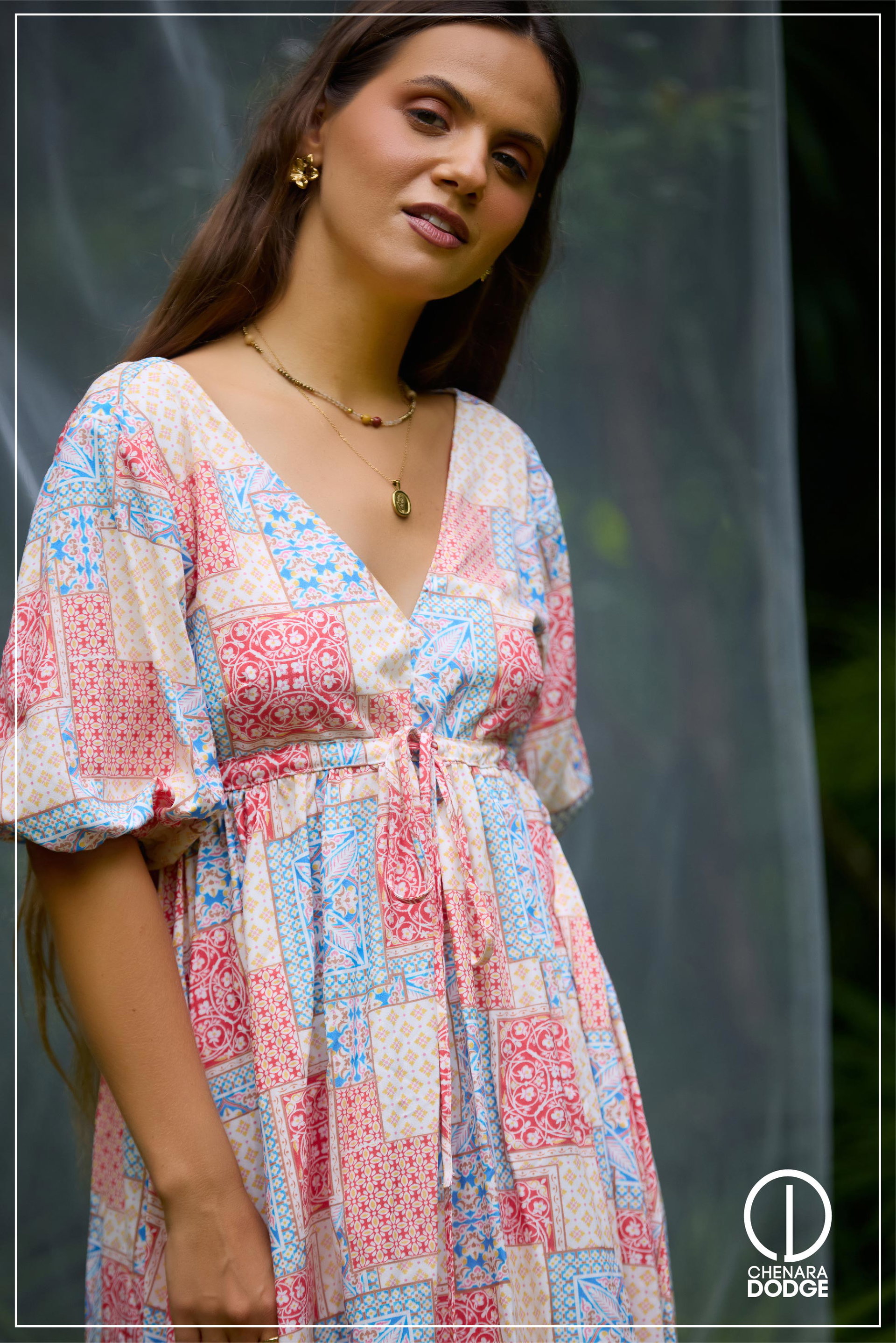 ELESSE V NECK MIDI DRESS