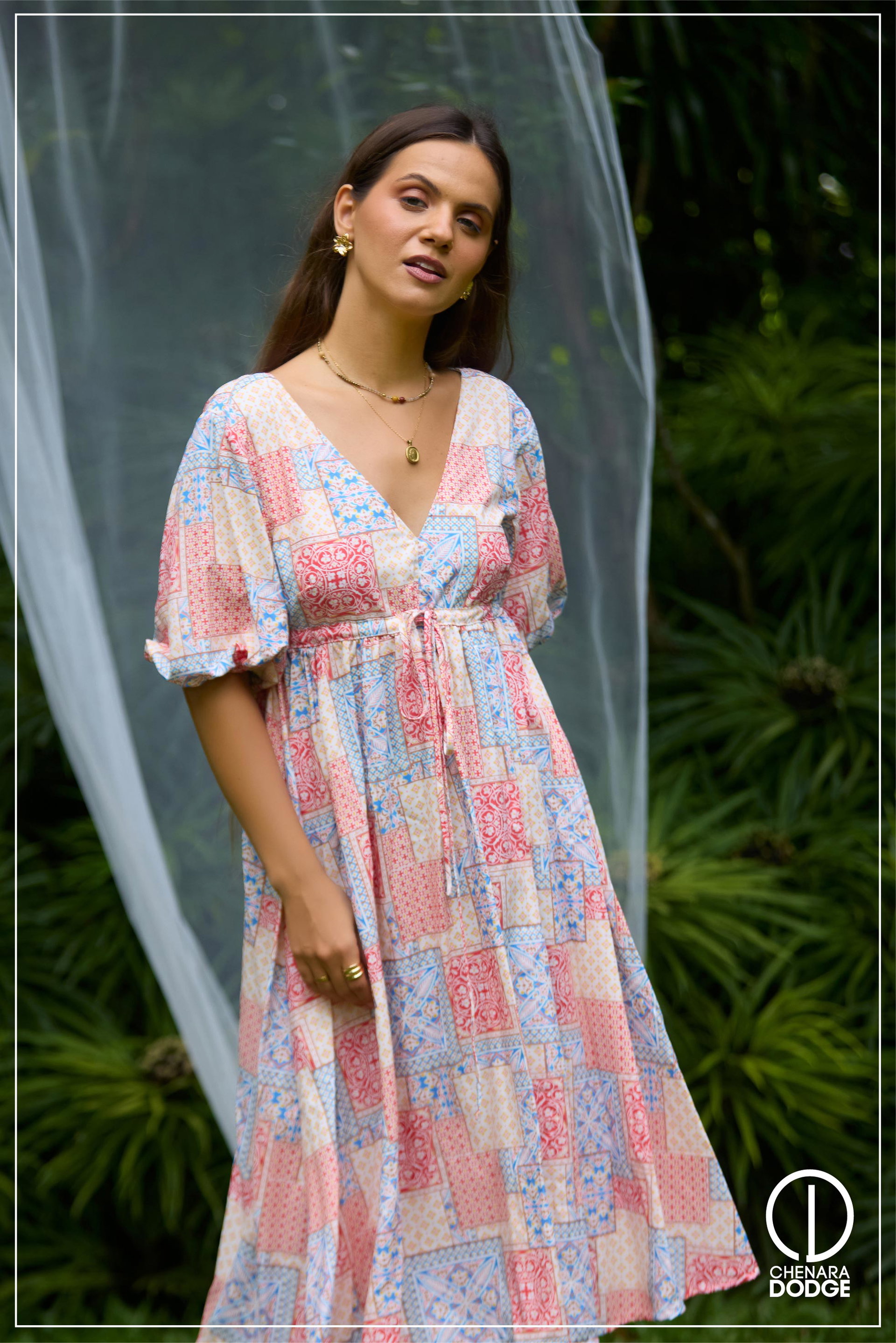 ELESSE V NECK MIDI DRESS