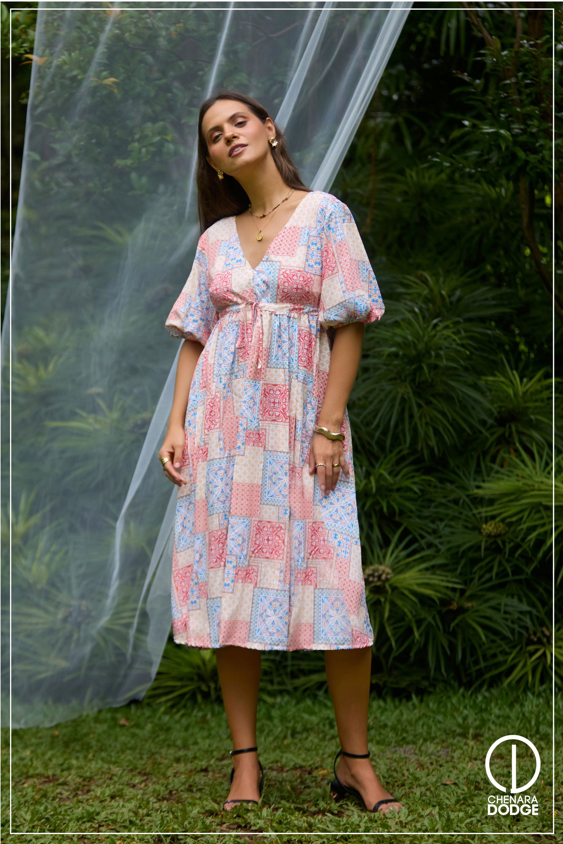 ELESSE V NECK MIDI DRESS
