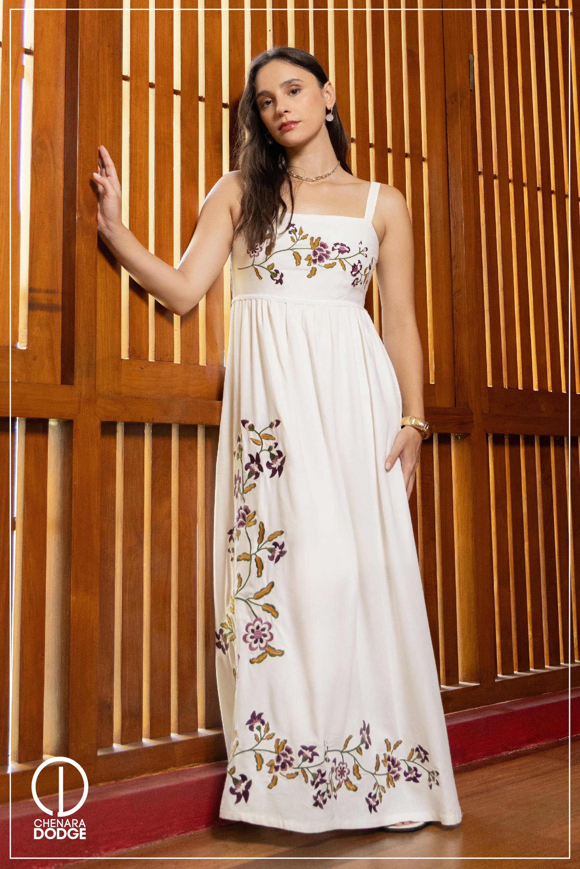 ELIANA EMB SMOCKING DETAILED MAXI DRESS