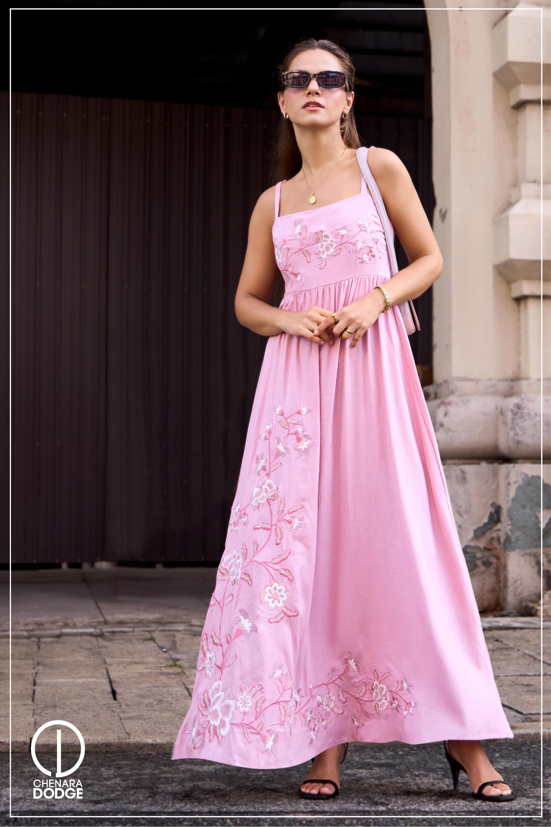 ELIANA EMB STRAPPED MAXI DRESS