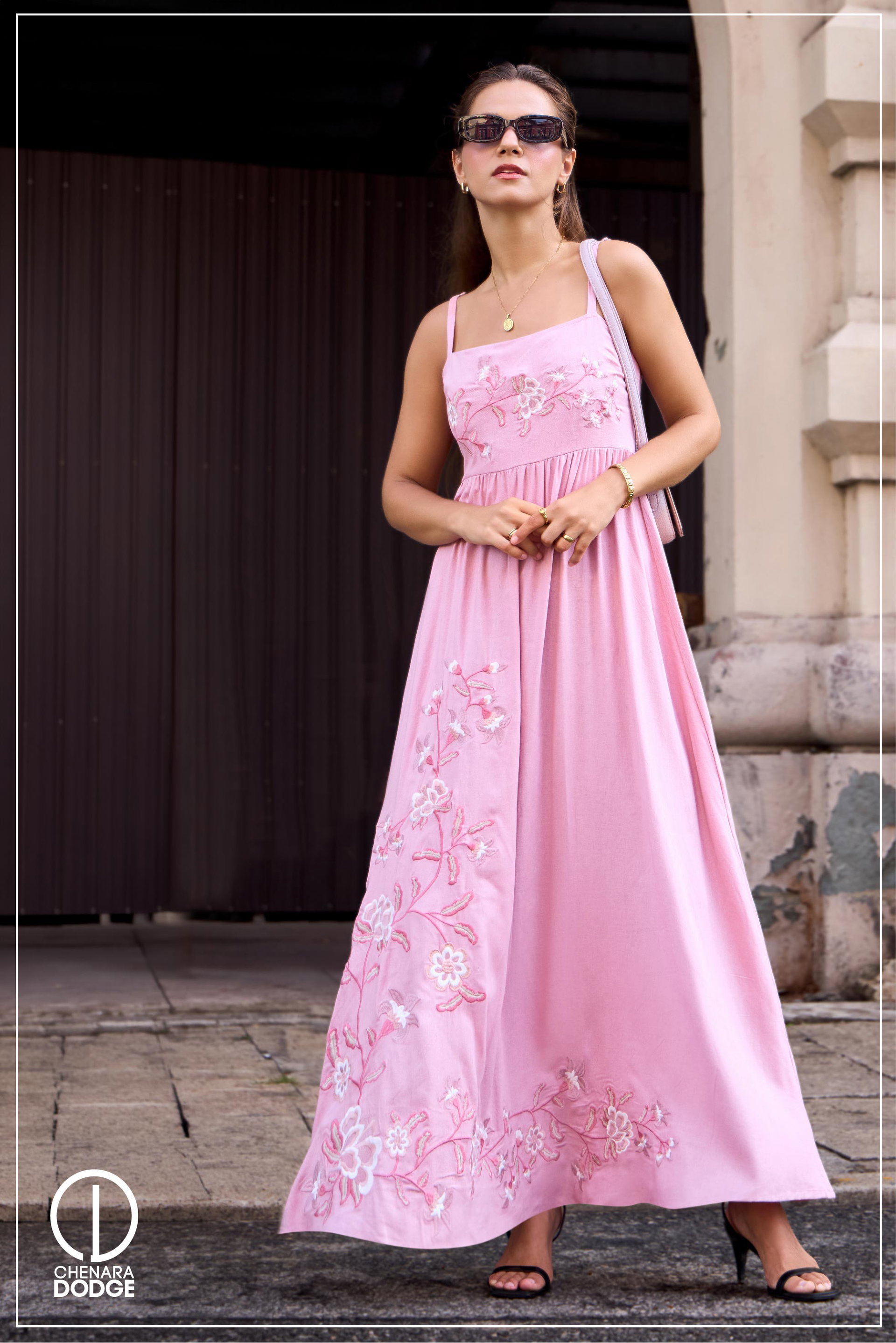ELIANA EMB STRAPPED MAXI DRESS