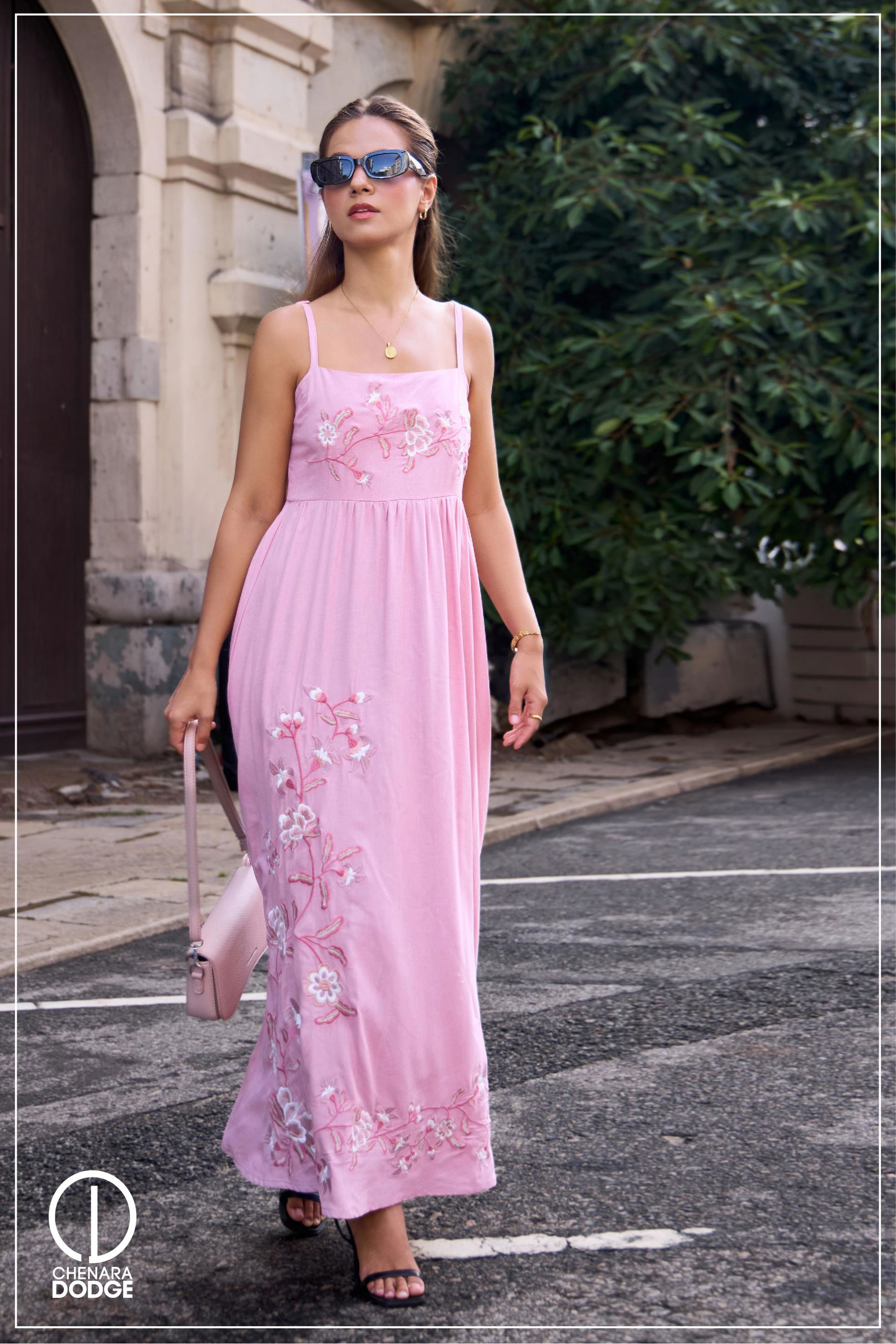 ELIANA EMB STRAPPED MAXI DRESS