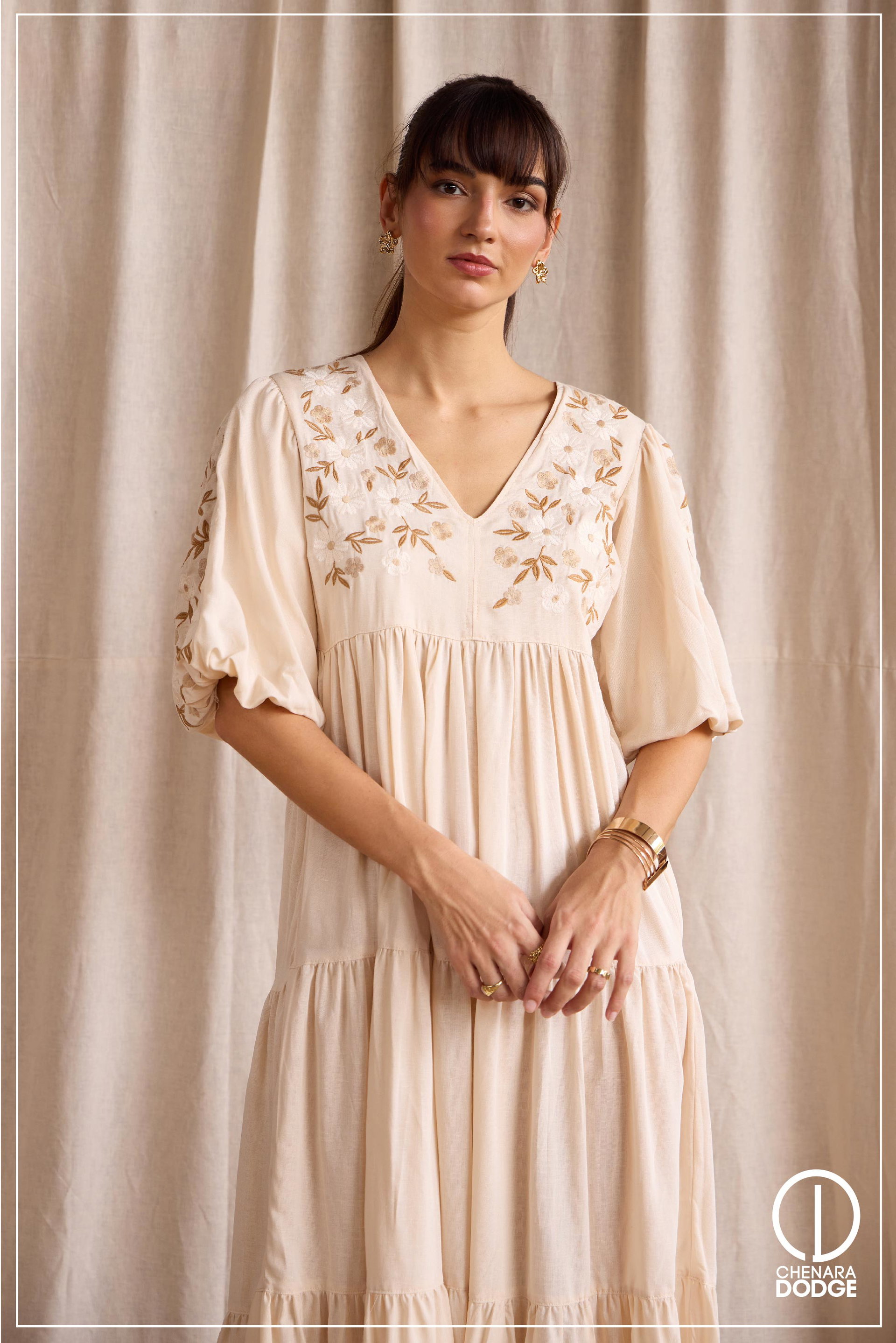 ELIZA EMBROIDERED MIDI DRESS
