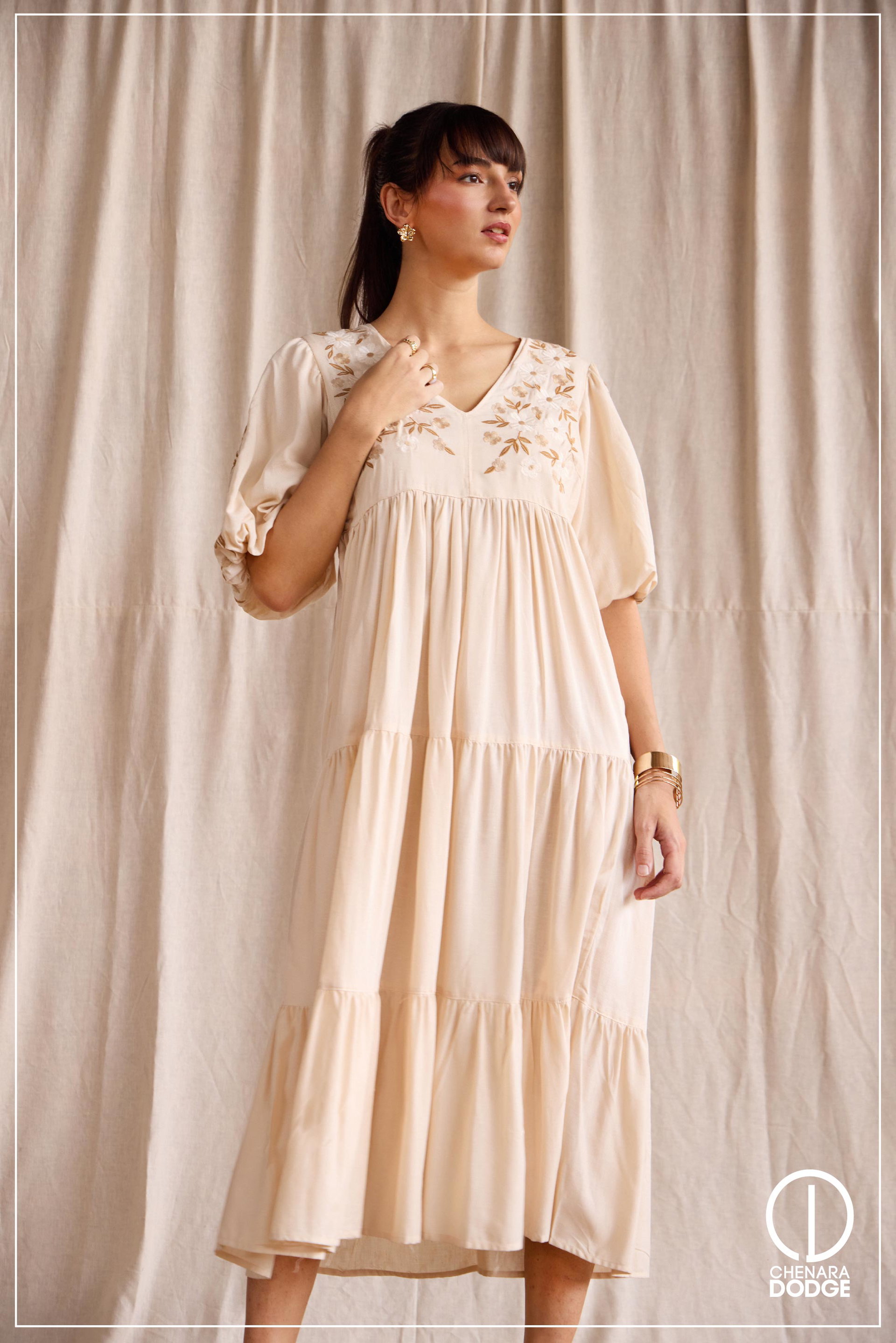 ELIZA EMBROIDERED MIDI DRESS