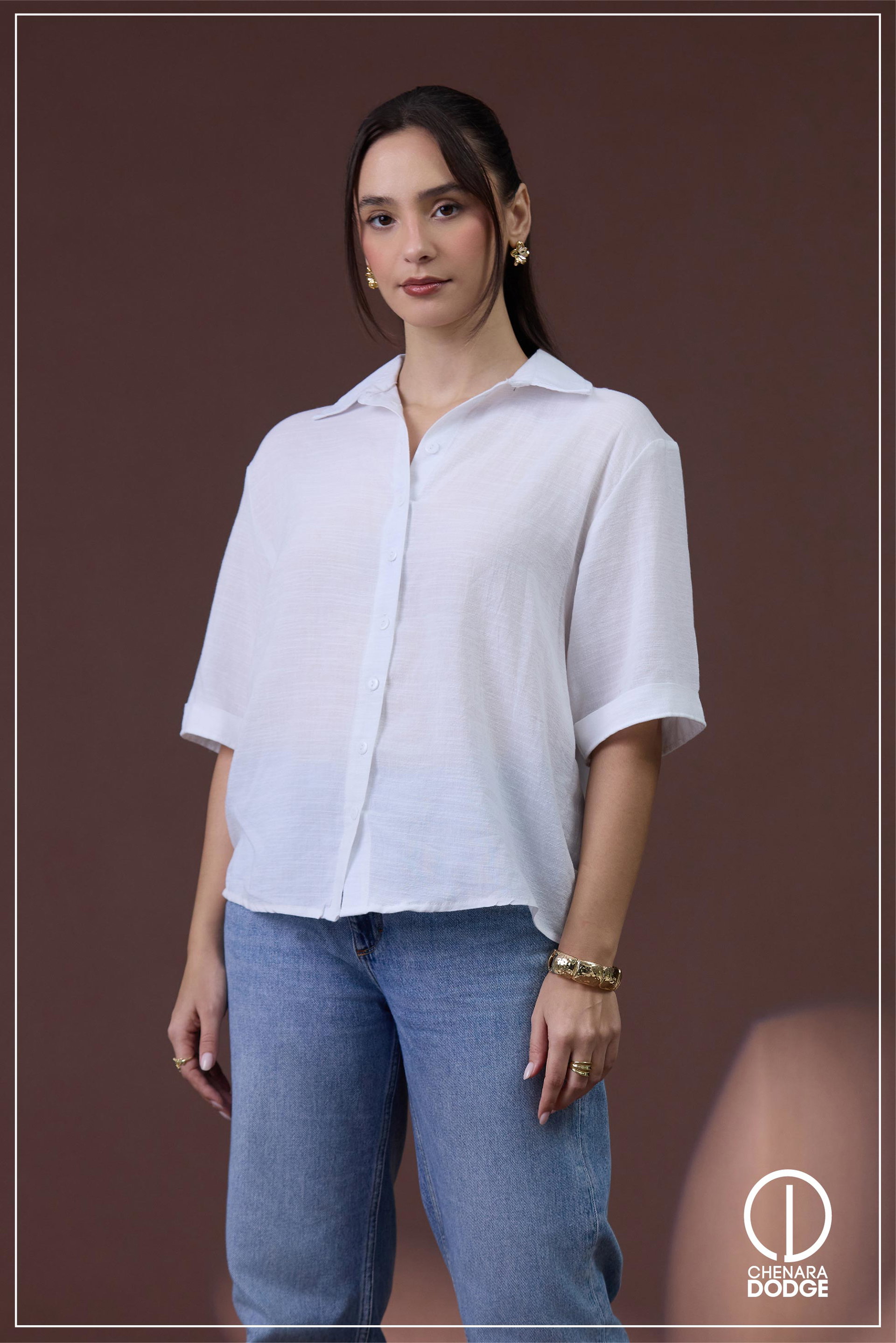 ELIZABETH DARE BUTTON DOWN EMB SHIRT