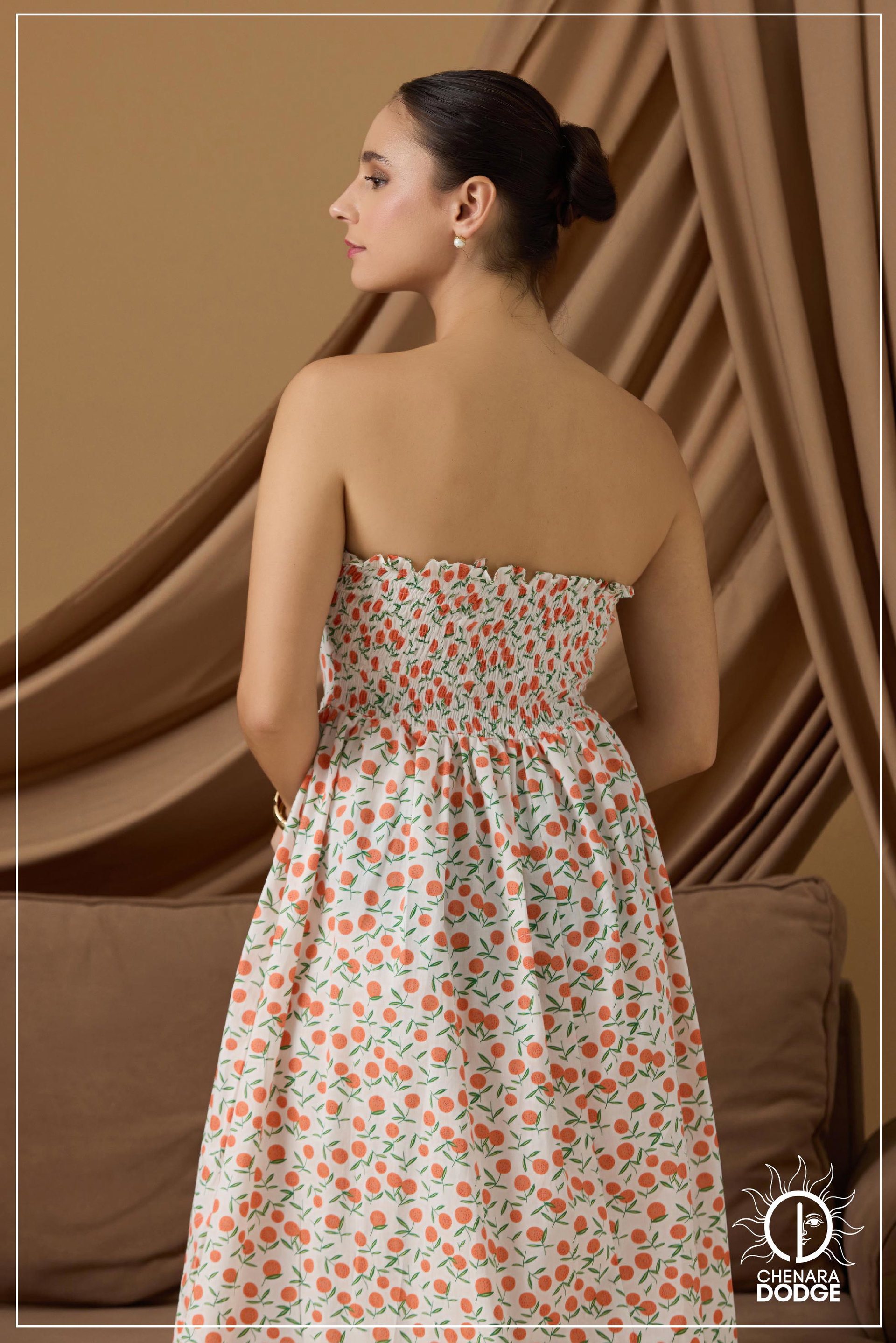 ELSA GATHER DETAILED TUBE MIDI DRESS