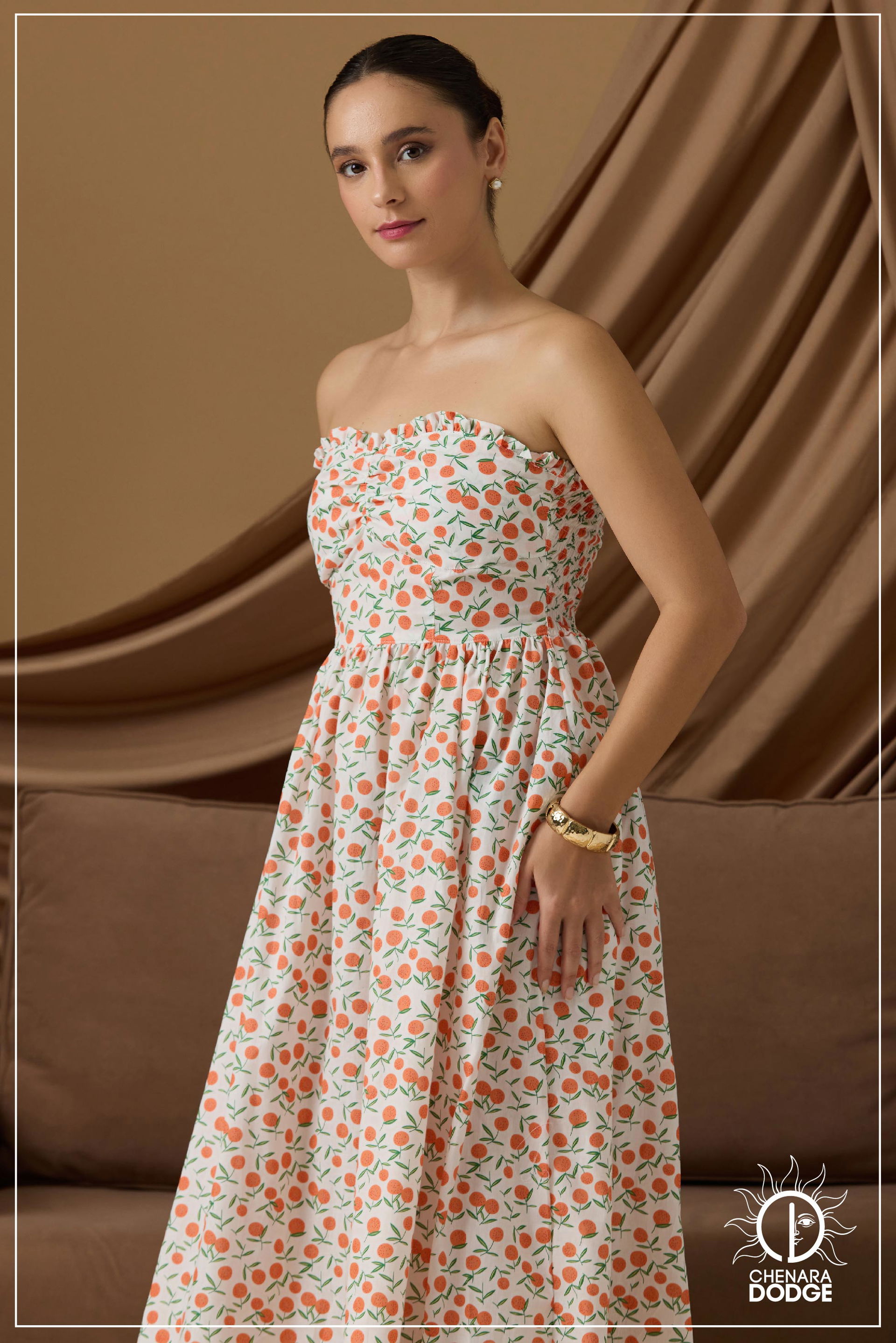 ELSA GATHER DETAILED TUBE MIDI DRESS