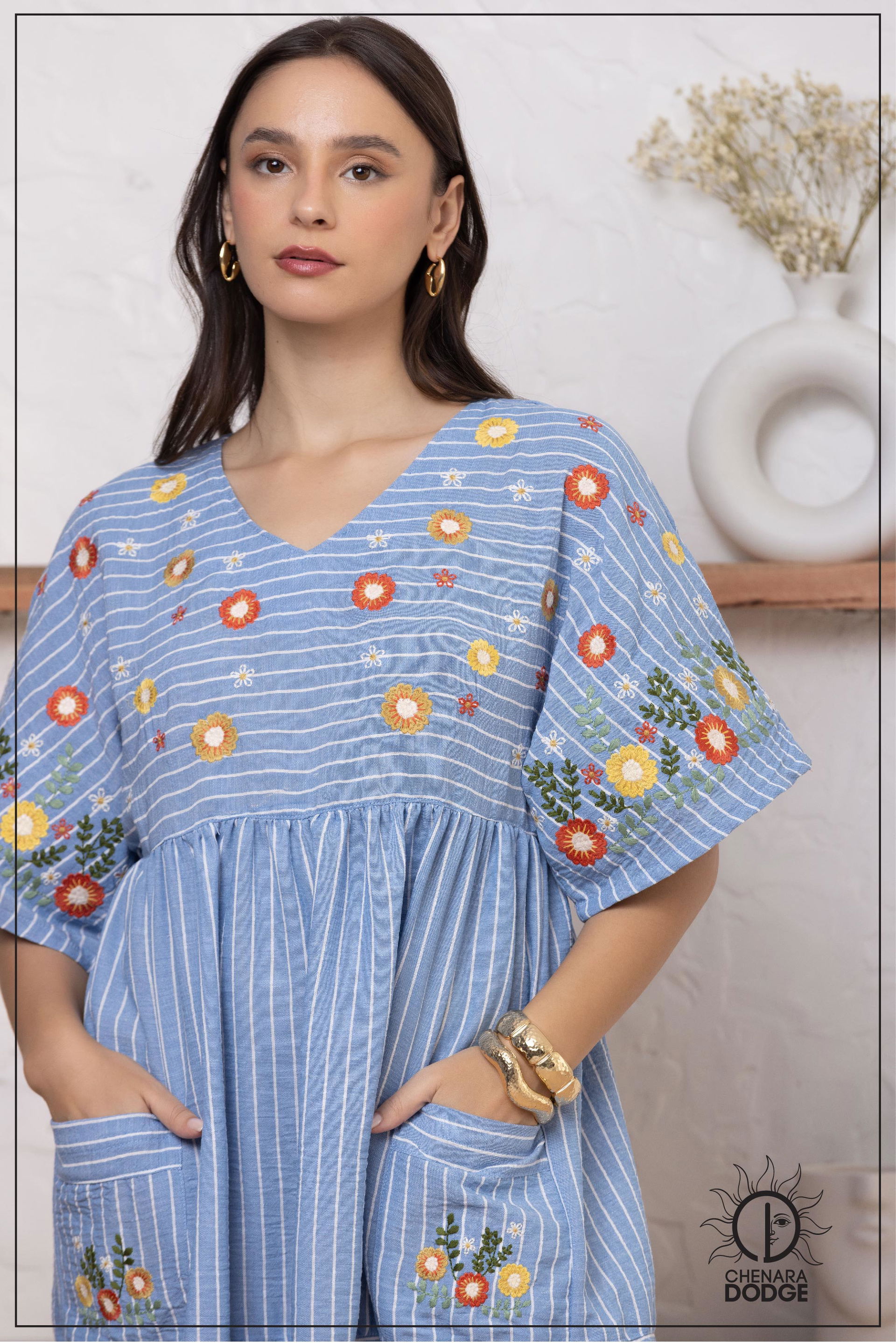 EMMA POCKET DETAIL EMB MINI DRESS