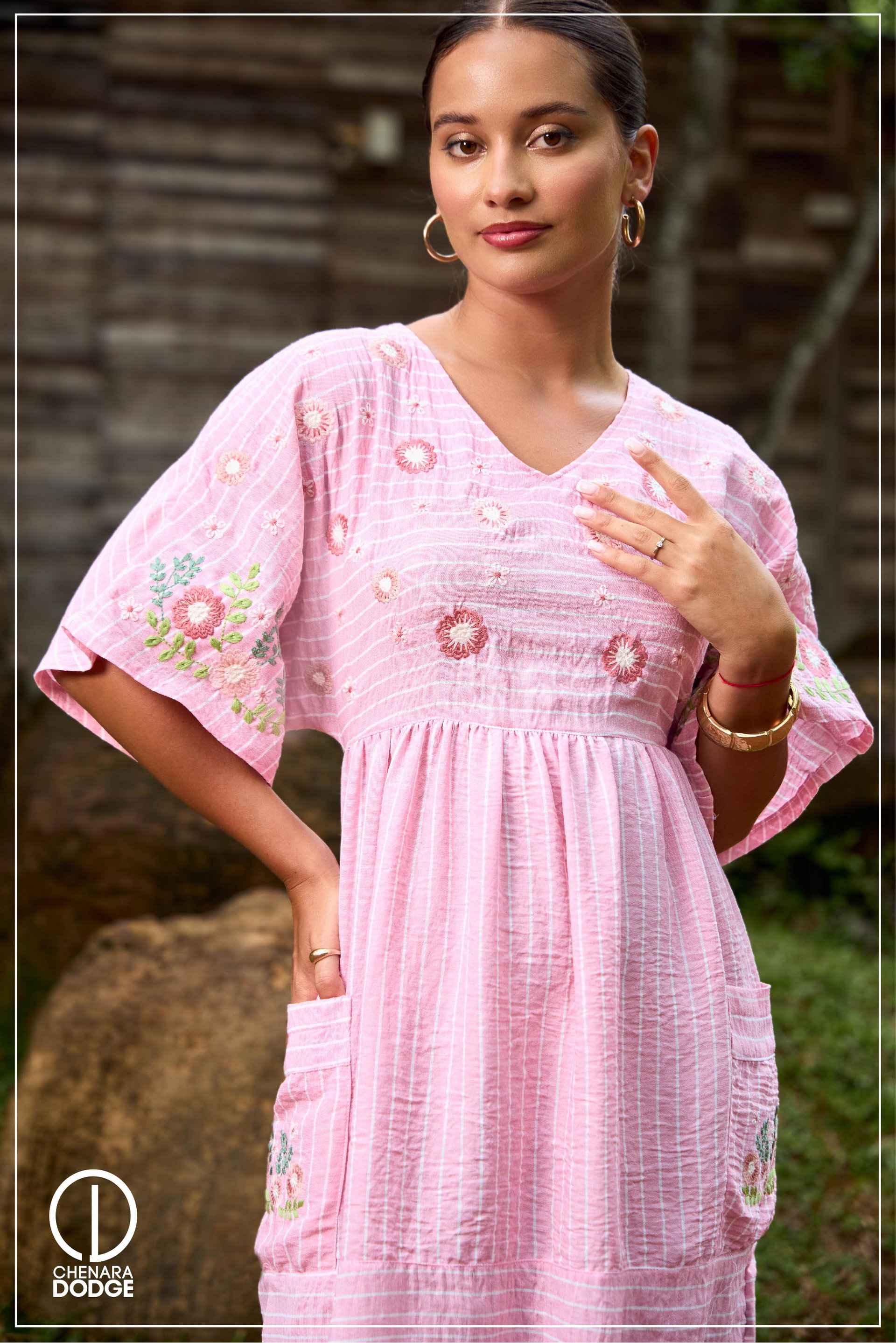 EMMA POCKET DETAIL EMB MINI DRESS