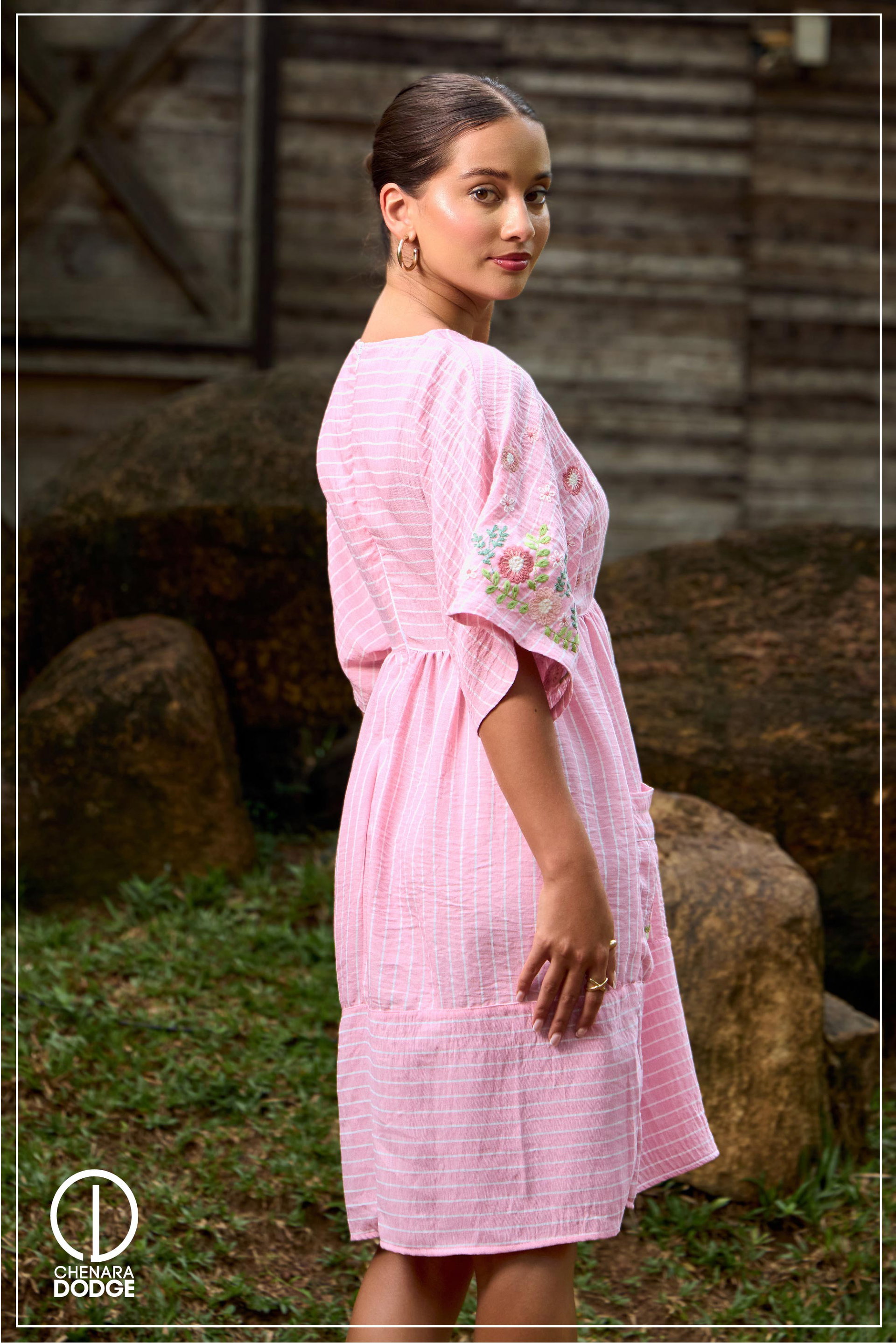 EMMA POCKET DETAIL EMB MINI DRESS