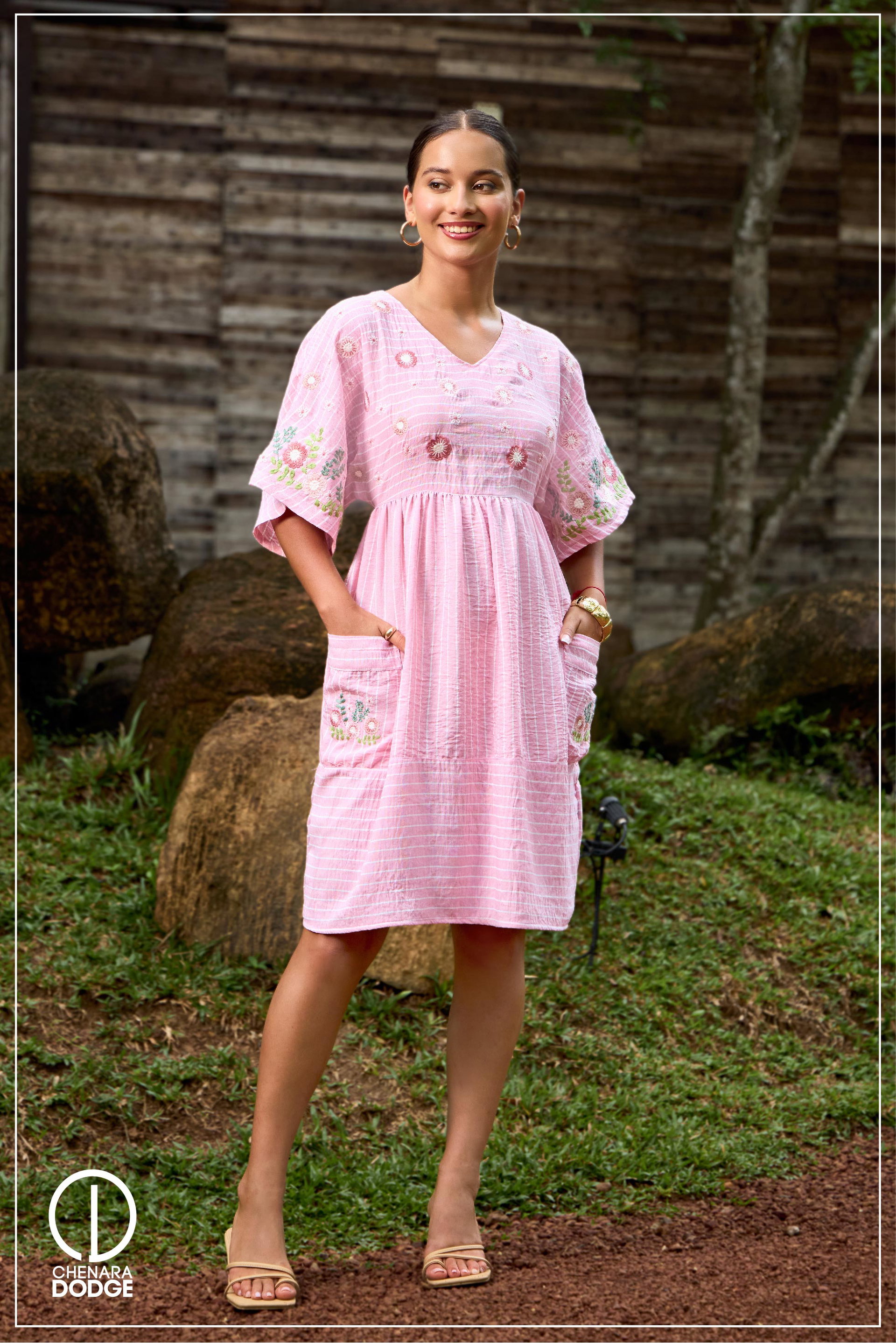 EMMA POCKET DETAIL EMB MINI DRESS