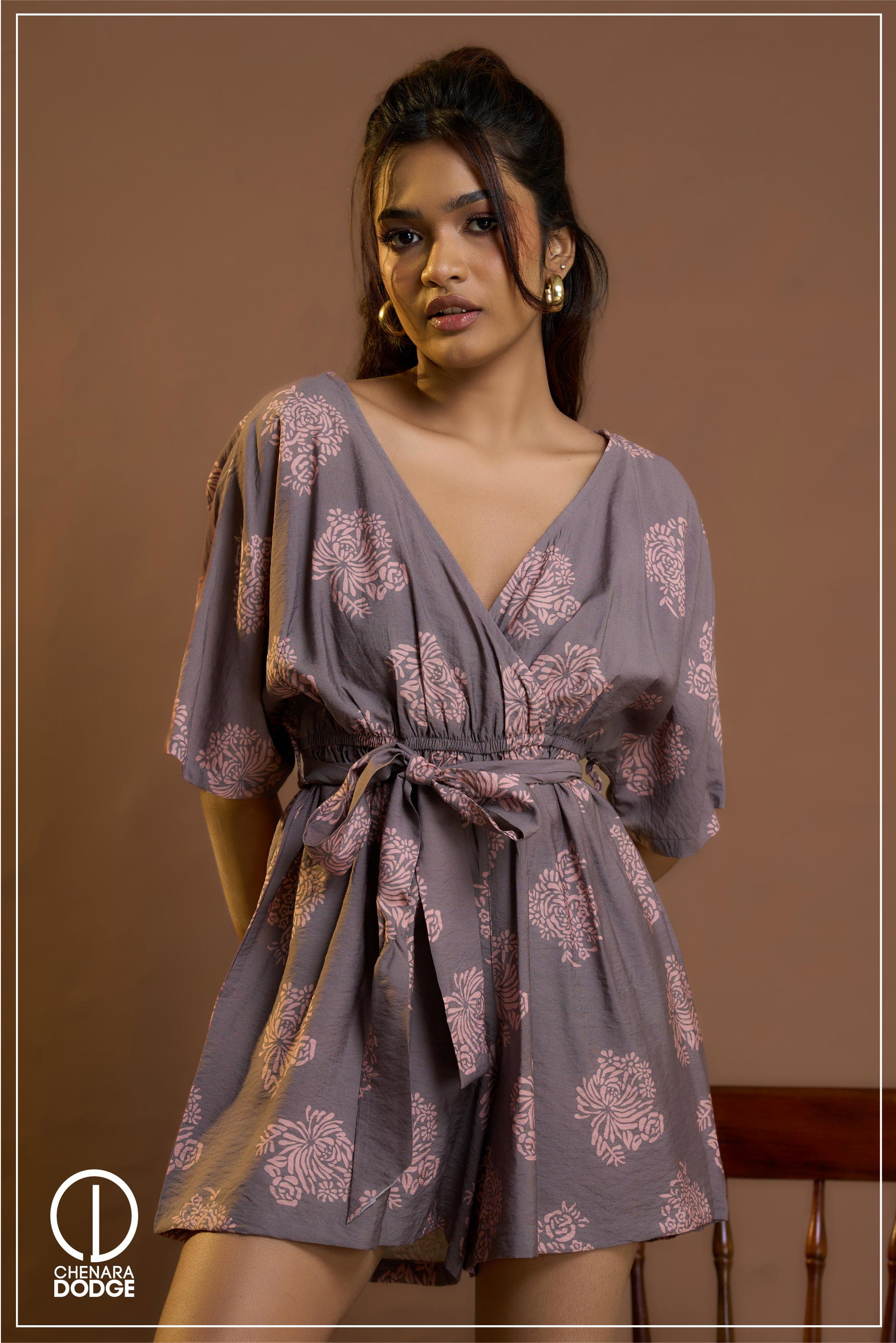 EVA FRONT TIE UP ROMPER Brown