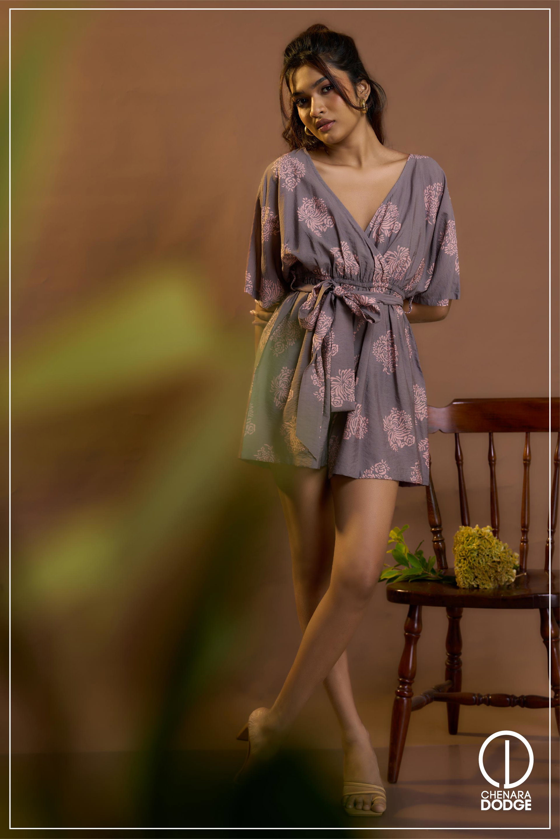 EVA FRONT TIE UP ROMPER Brown