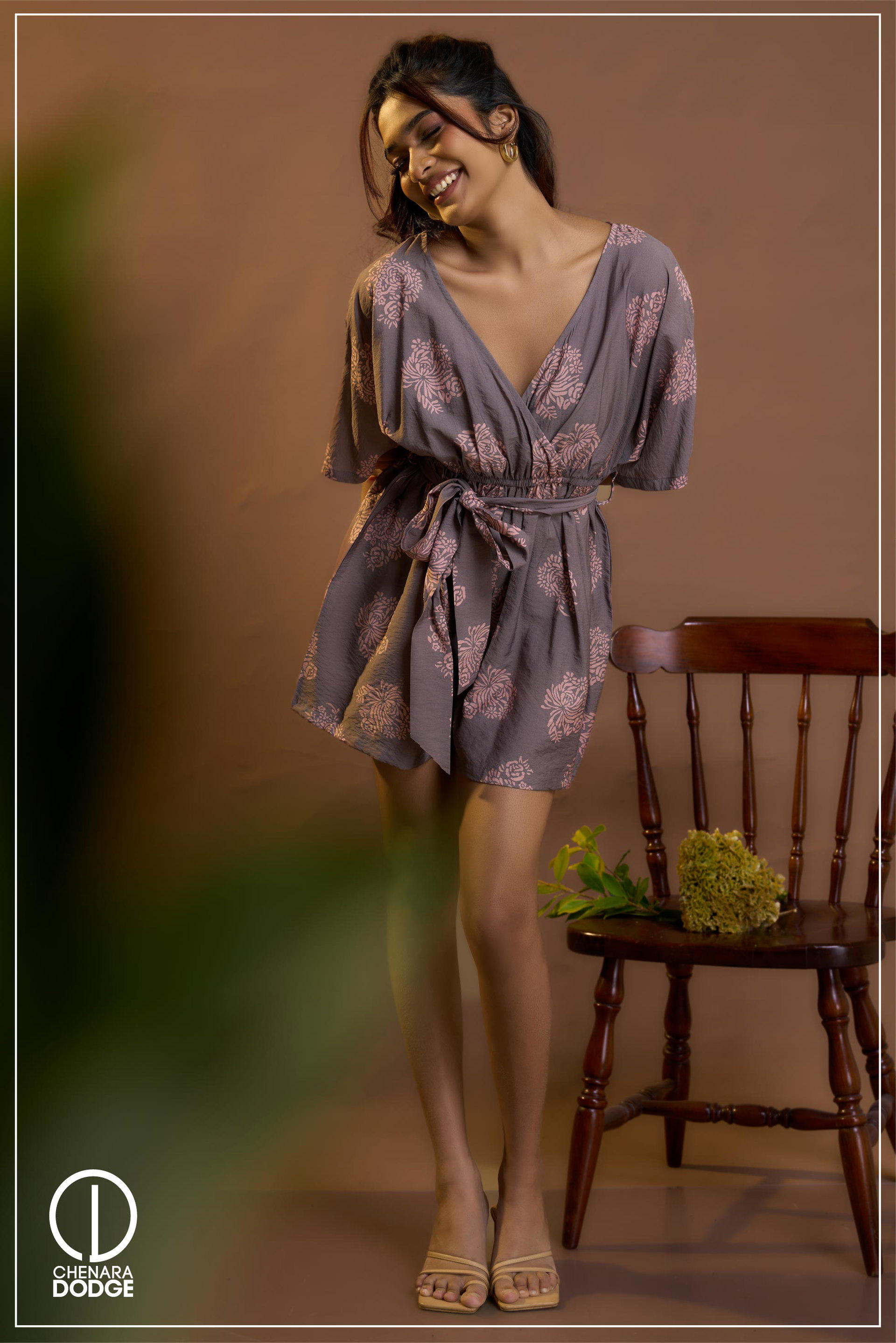 EVA FRONT TIE UP ROMPER Brown