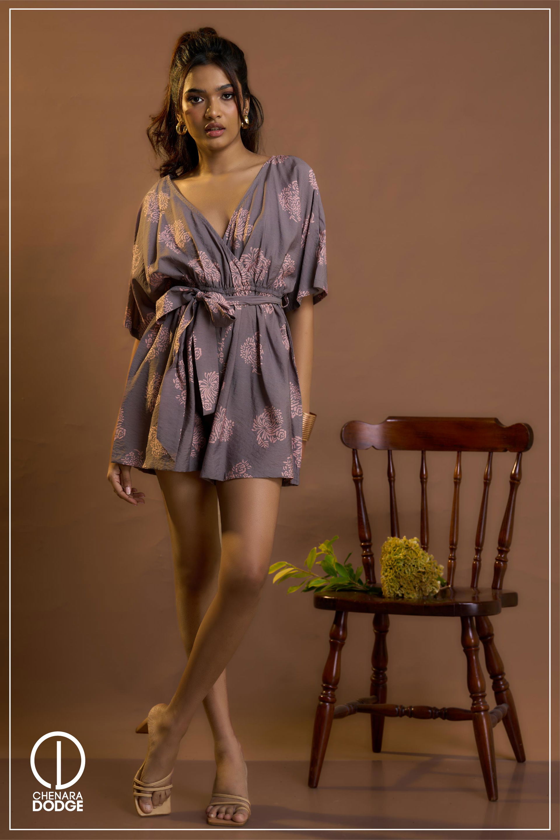 EVA FRONT TIE UP ROMPER Brown