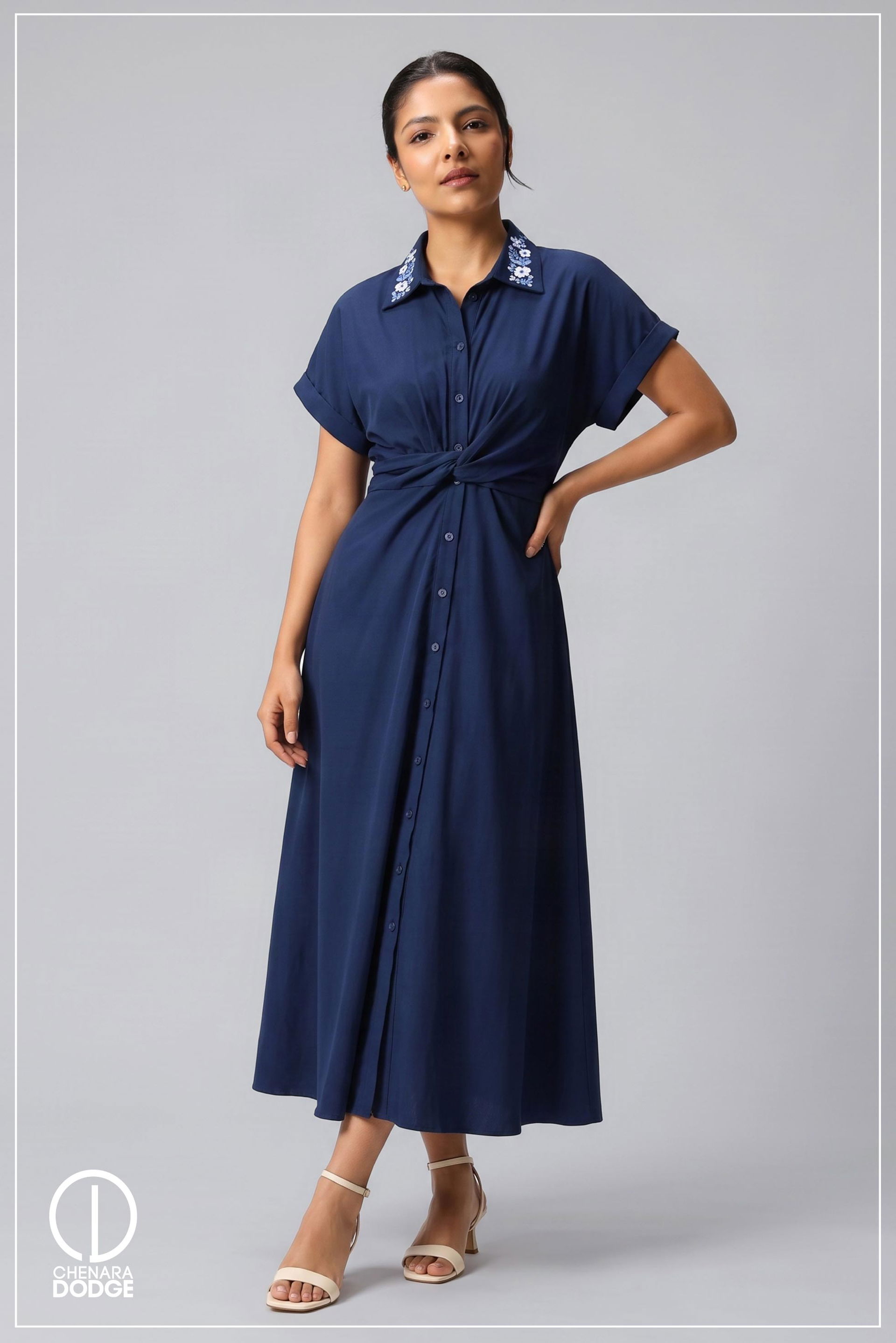 EVANA FRONT TWISTED EMB MAXI  DRESS