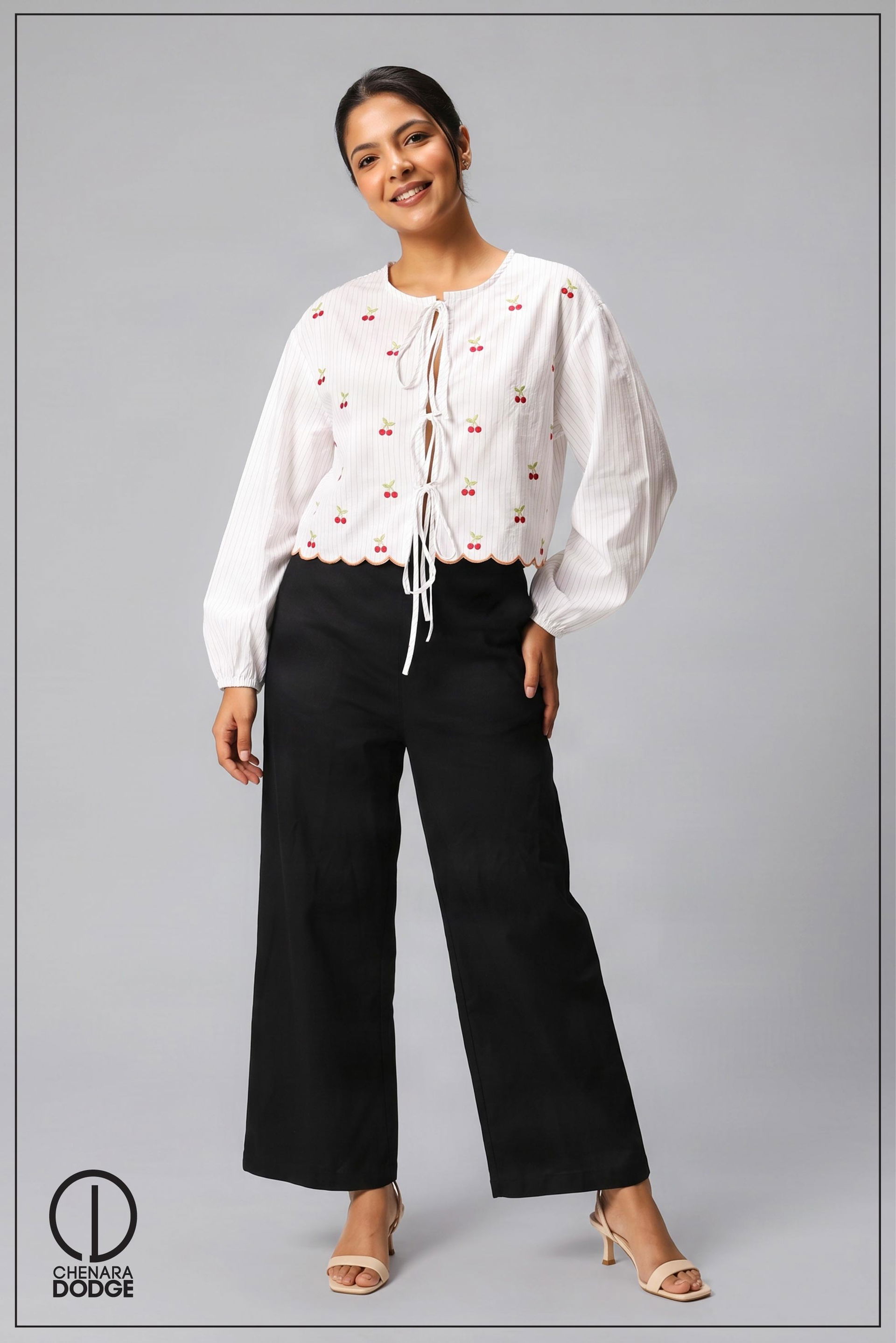 HANNAH LONG SLEEVE EMB TOP 
