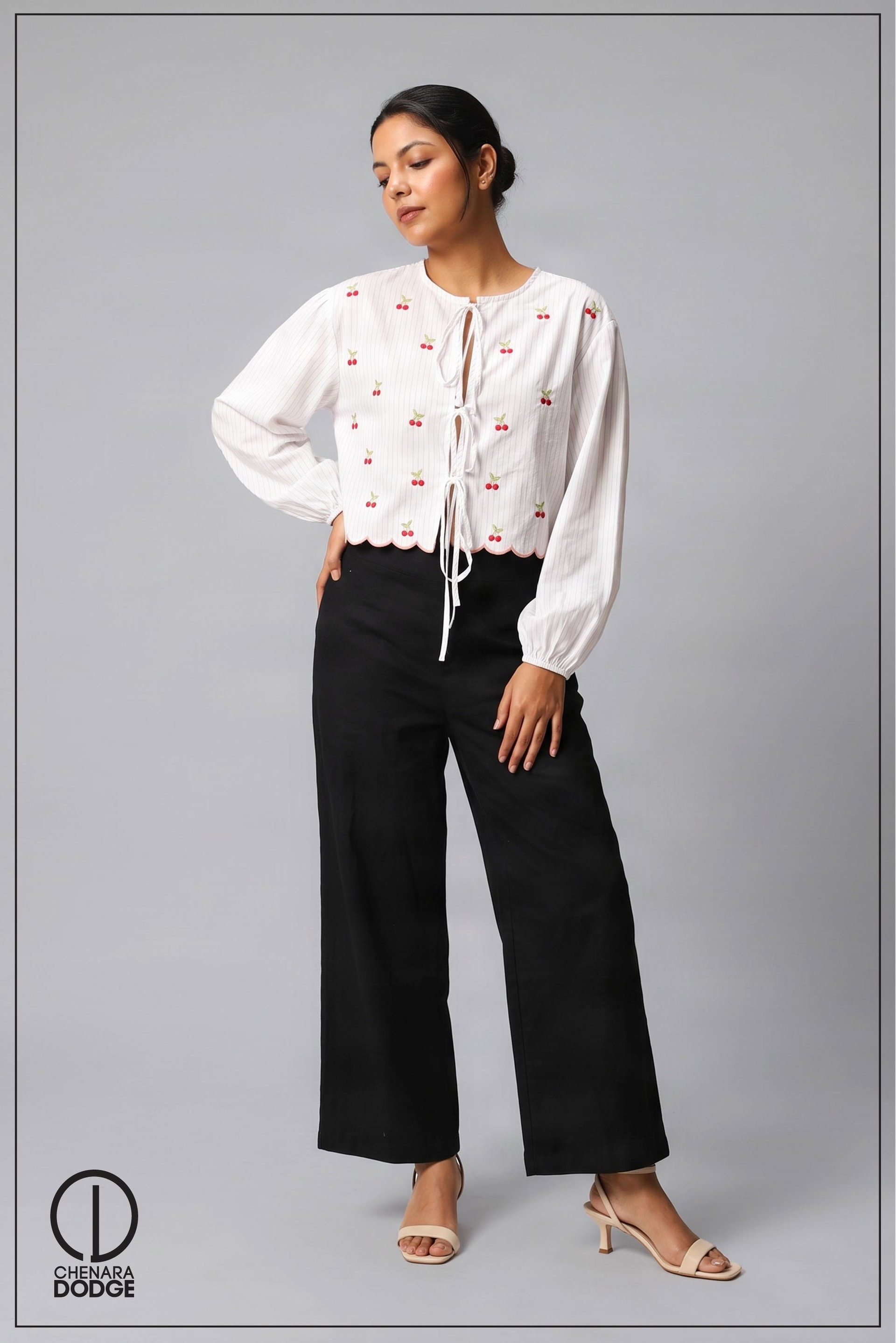 HANNAH LONG SLEEVE EMB TOP 