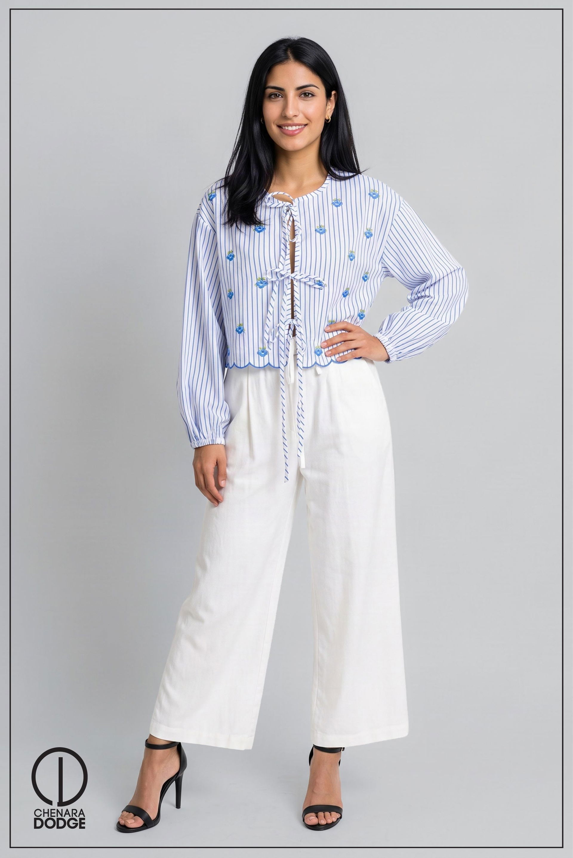 HANNAH LONG SLEEVE EMB TOP 
