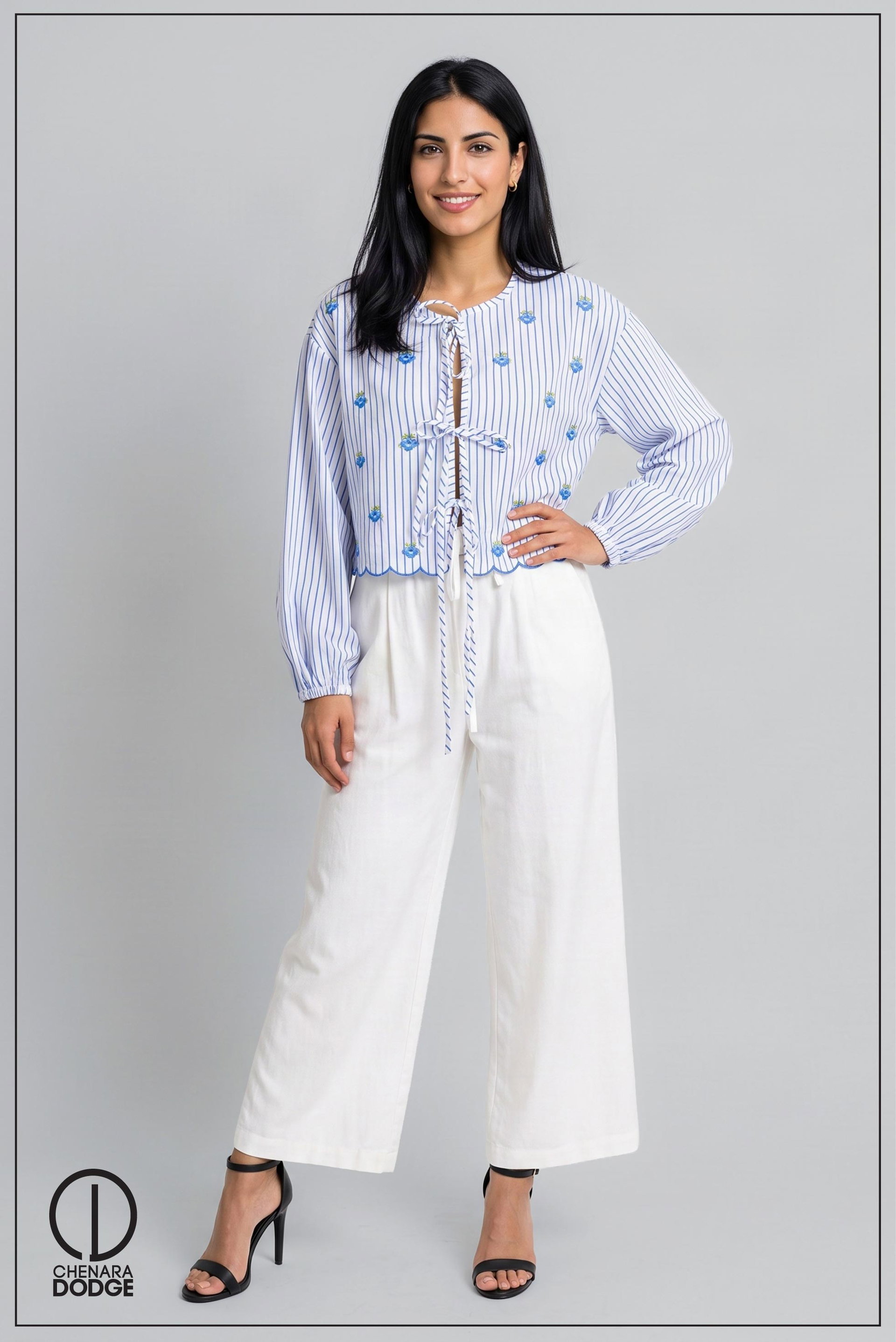 HANNAH LONG SLEEVE EMB TOP