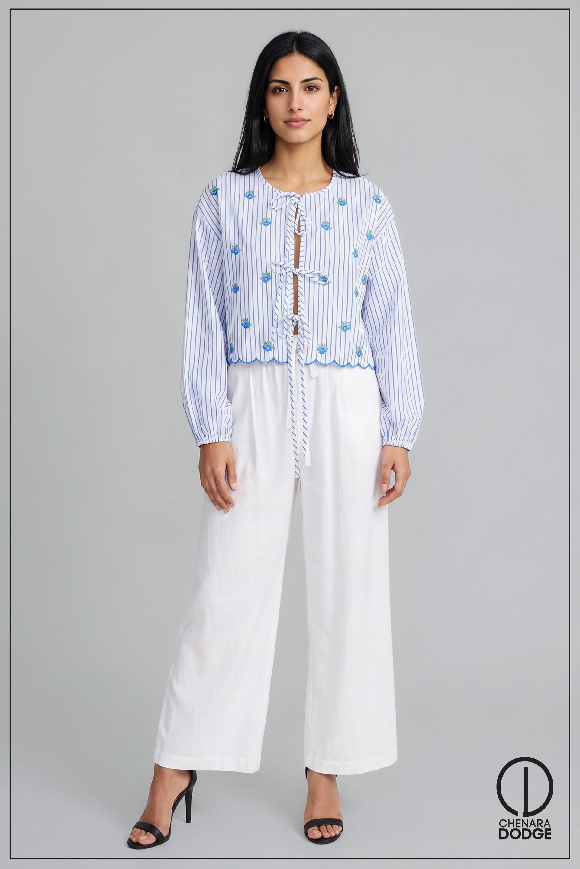 HANNAH LONG SLEEVE EMB TOP