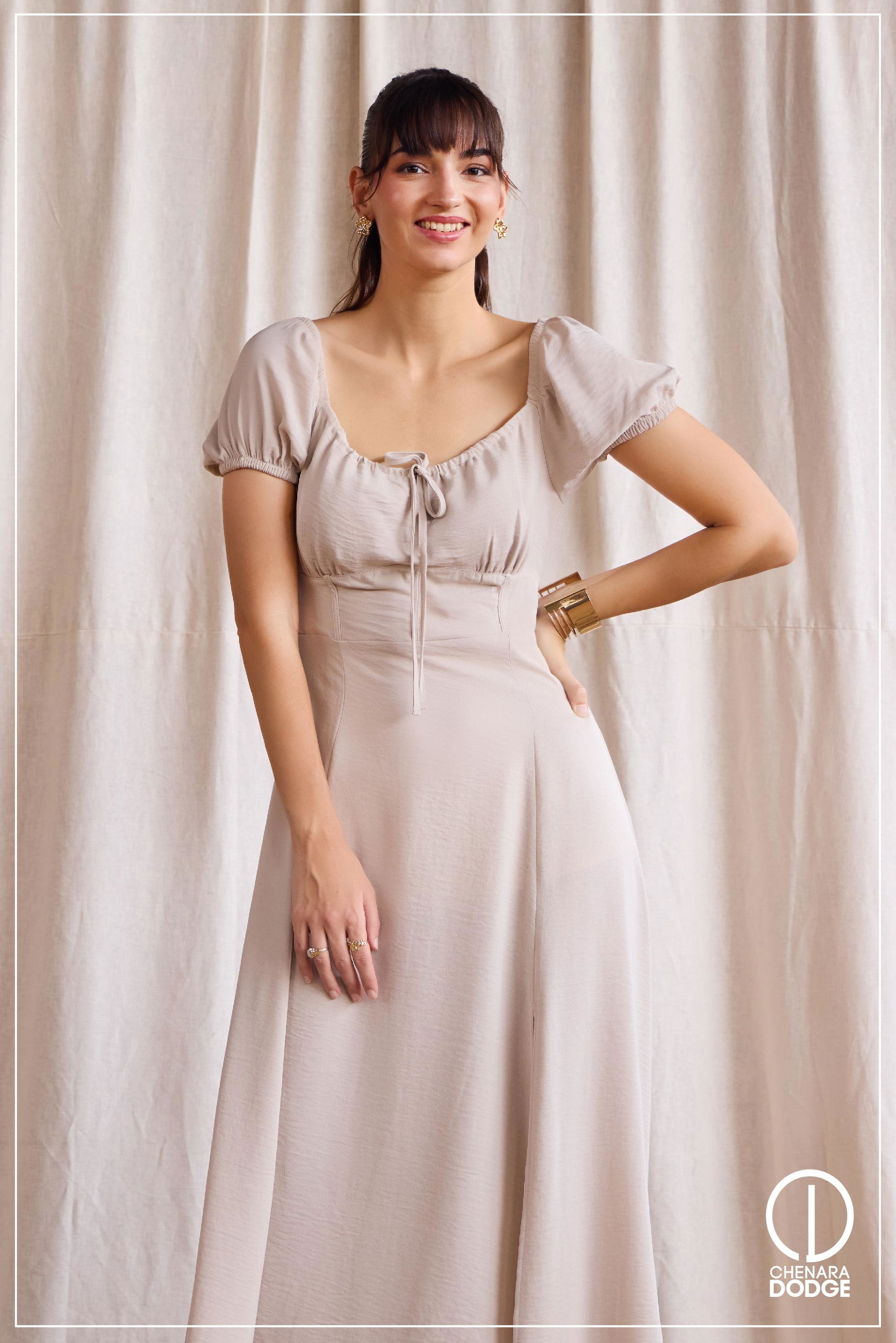 HILARIE SQUARE NECK MIDI DRESS
