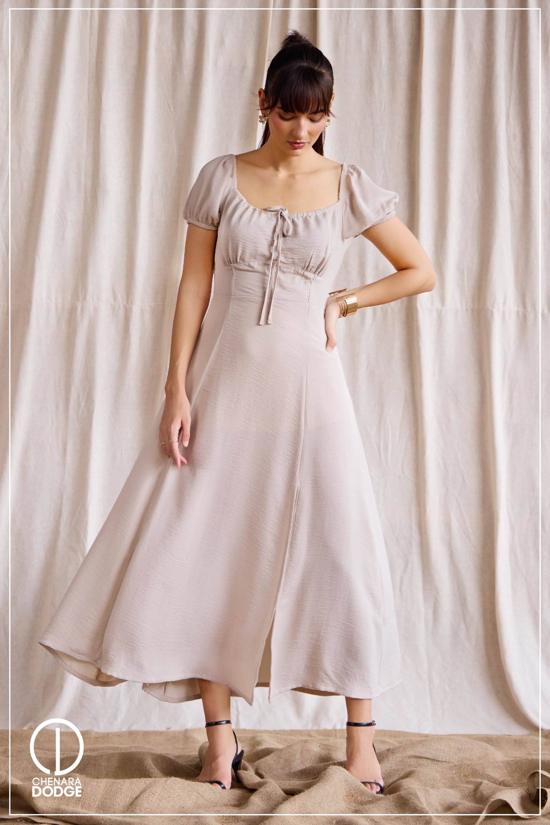HILARIE SQUARE NECK MIDI DRESS