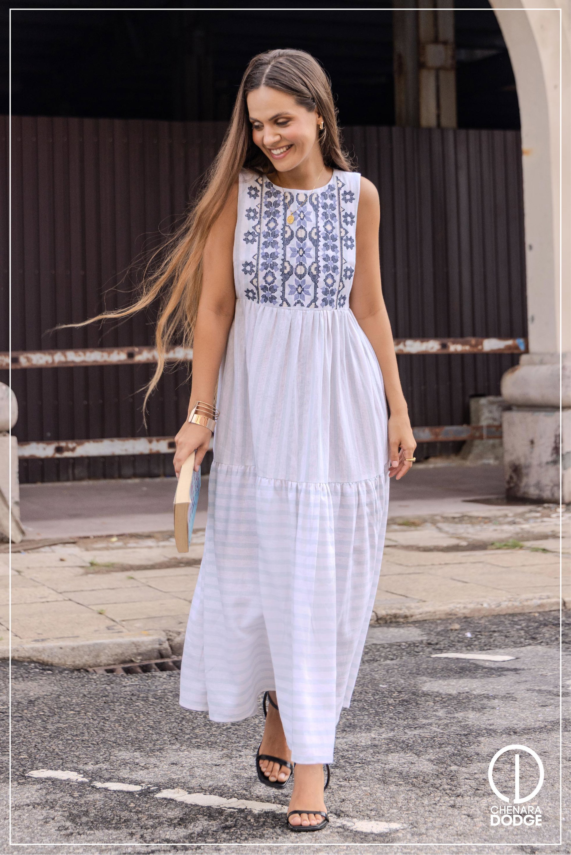 ISLA TIERED EMB MIDI DRESS