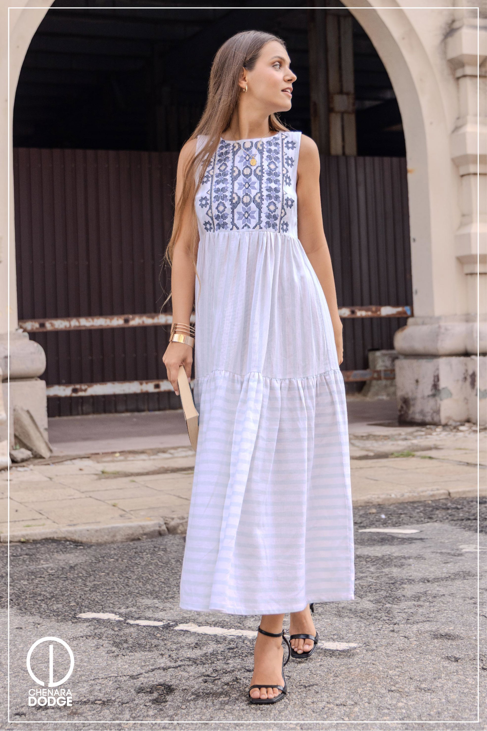 ISLA TIERED EMB MIDI DRESS