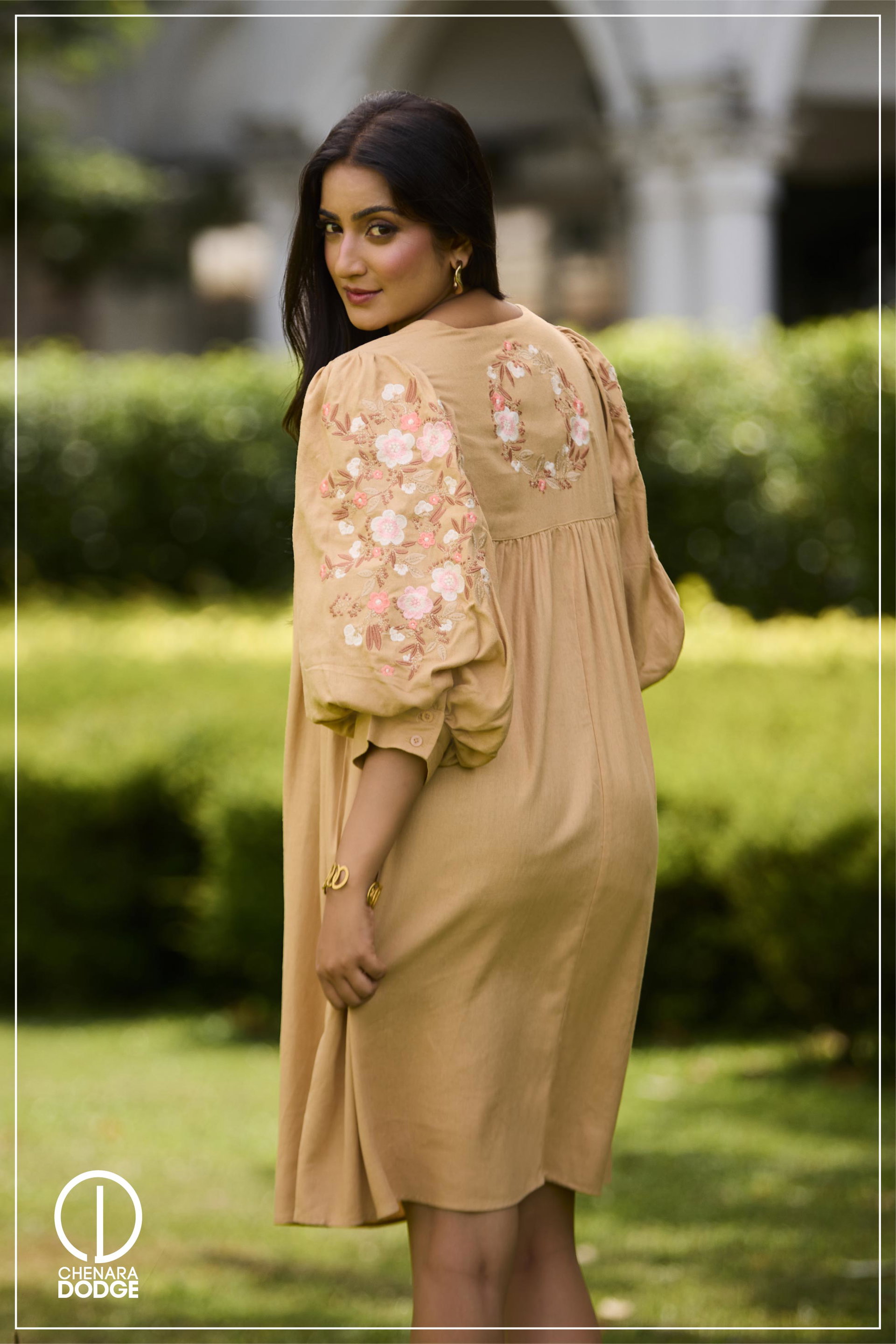 JADE PUFF SLEEVES EMB MINI DRESS