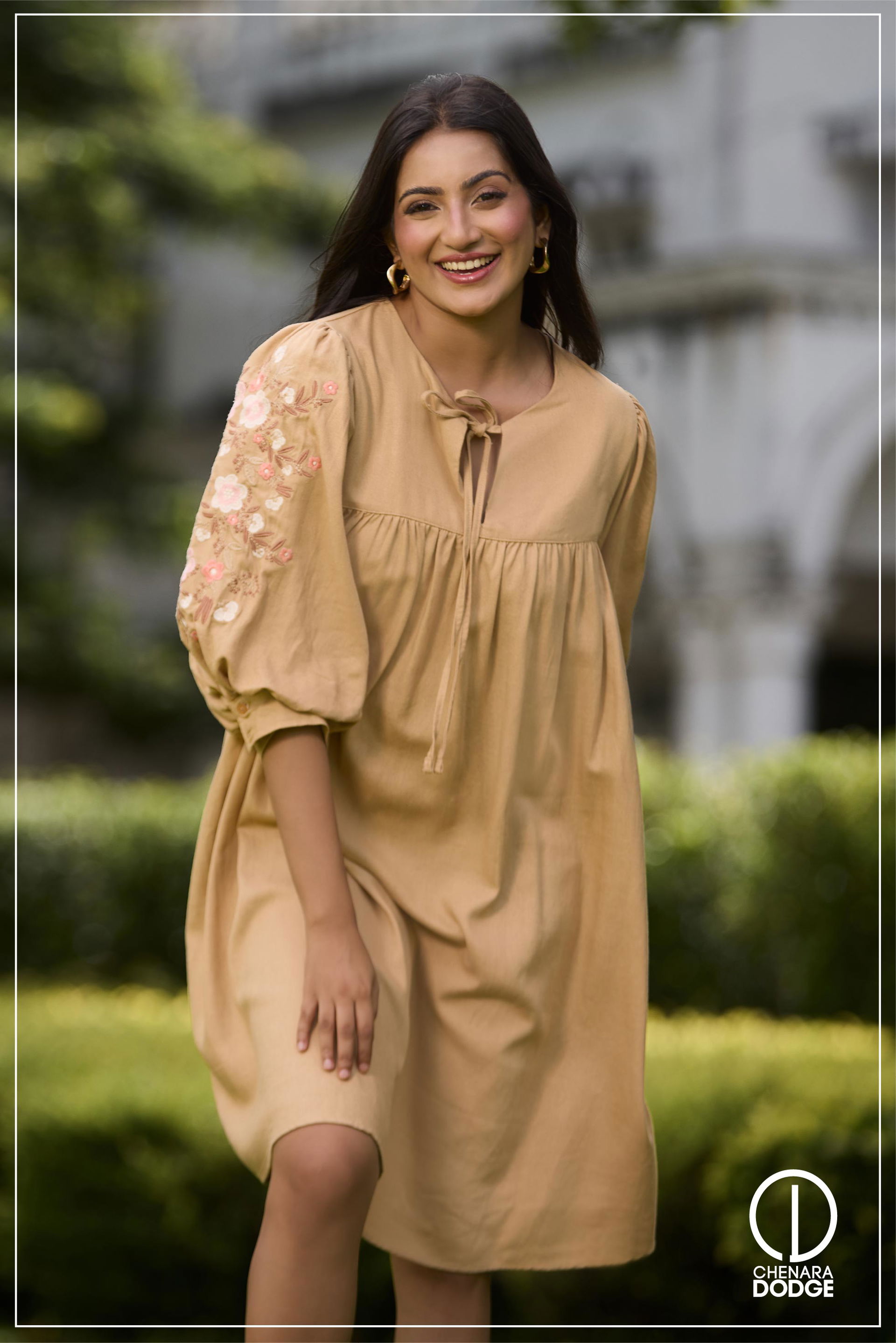 JADE PUFF SLEEVES EMB MINI DRESS