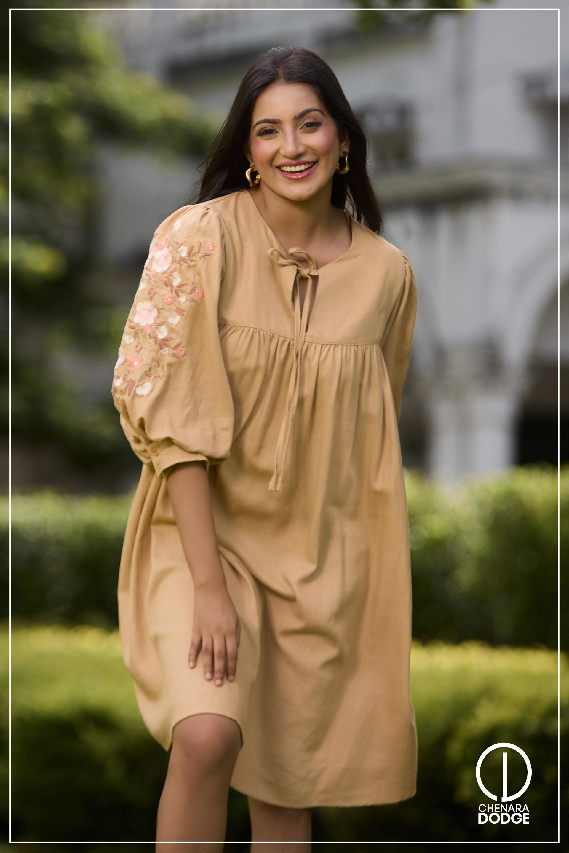 JADE PUFF SLEEVES EMB MINI DRESS