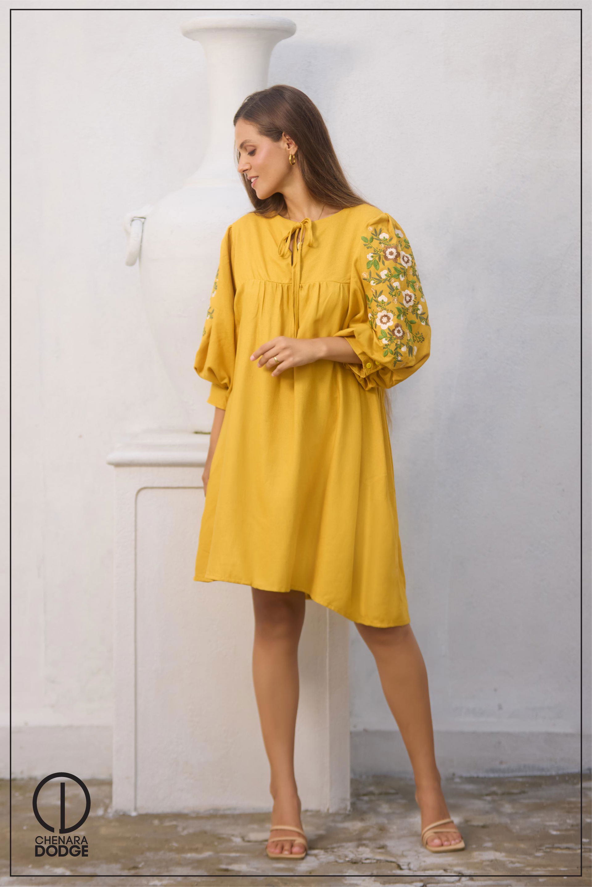 JADE PUFF SLEEVES EMB MINI DRESS