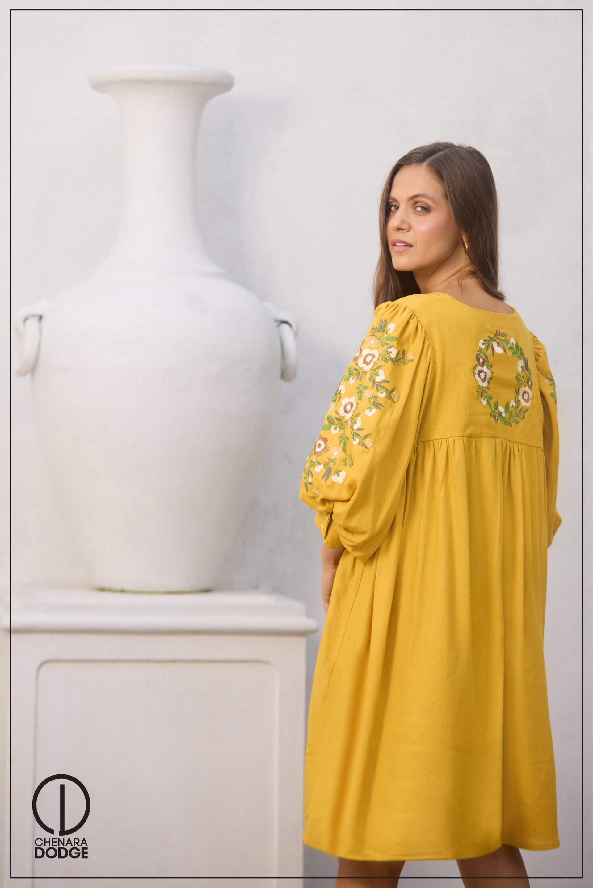 JADE PUFF SLEEVES EMB MINI DRESS