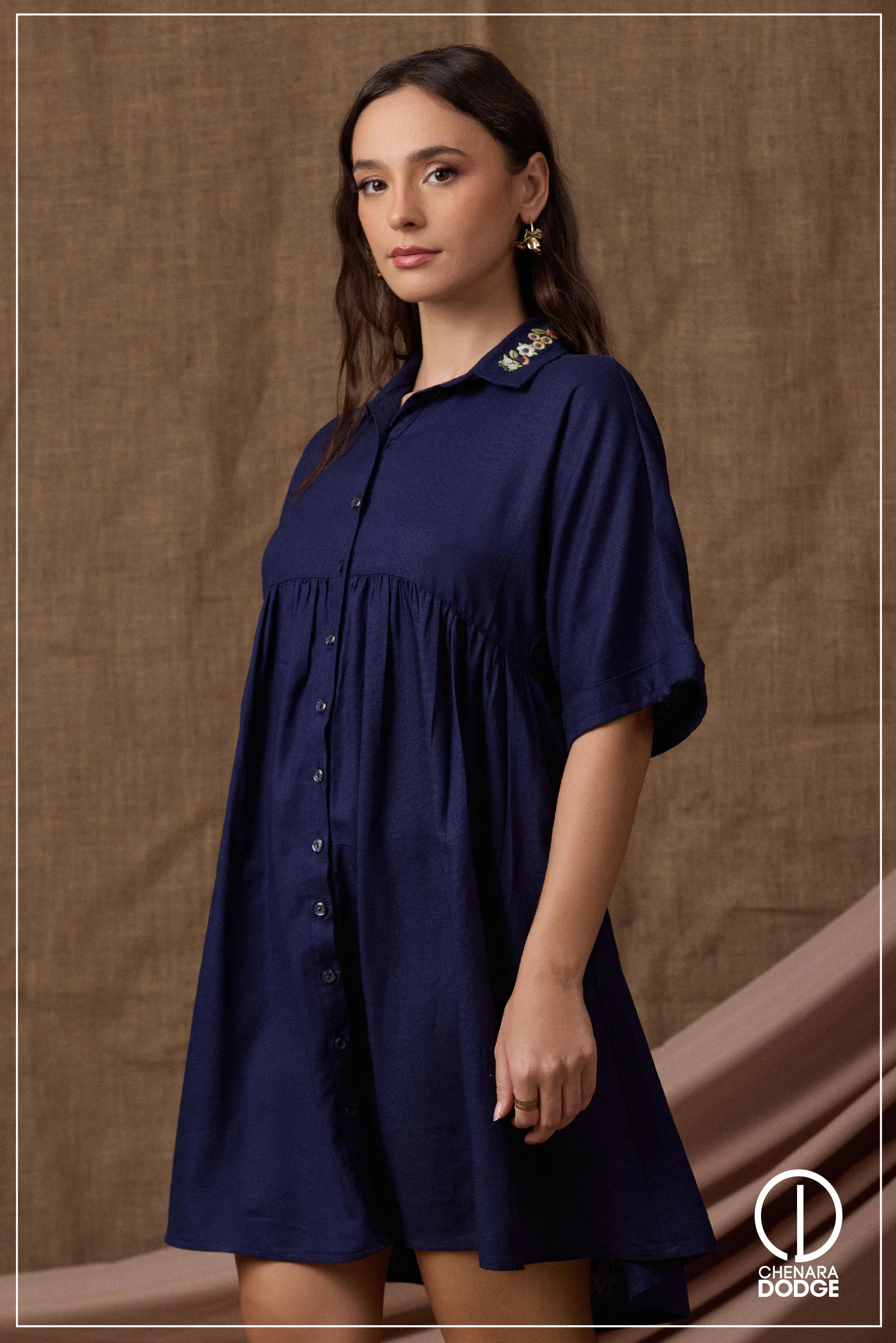 JANICE EMB COLLAR MINI DRESS