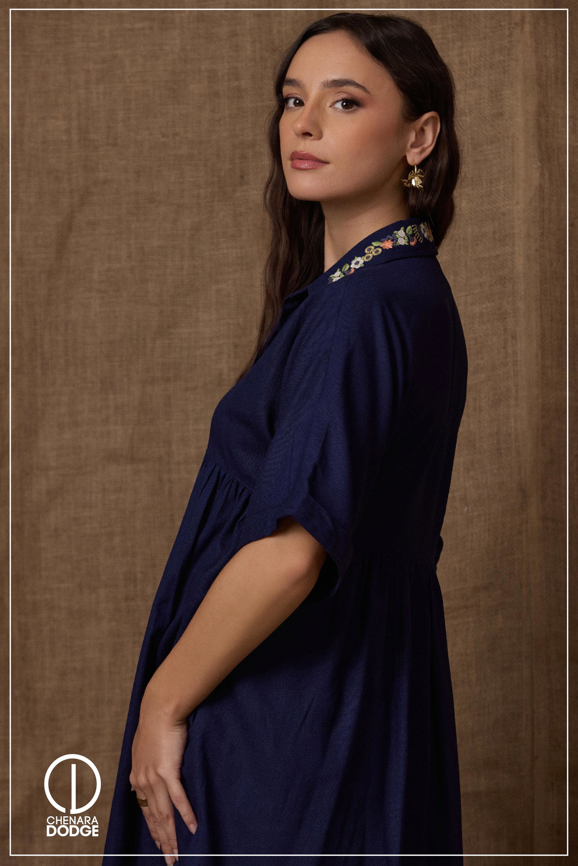 JANICE EMB COLLAR MINI DRESS