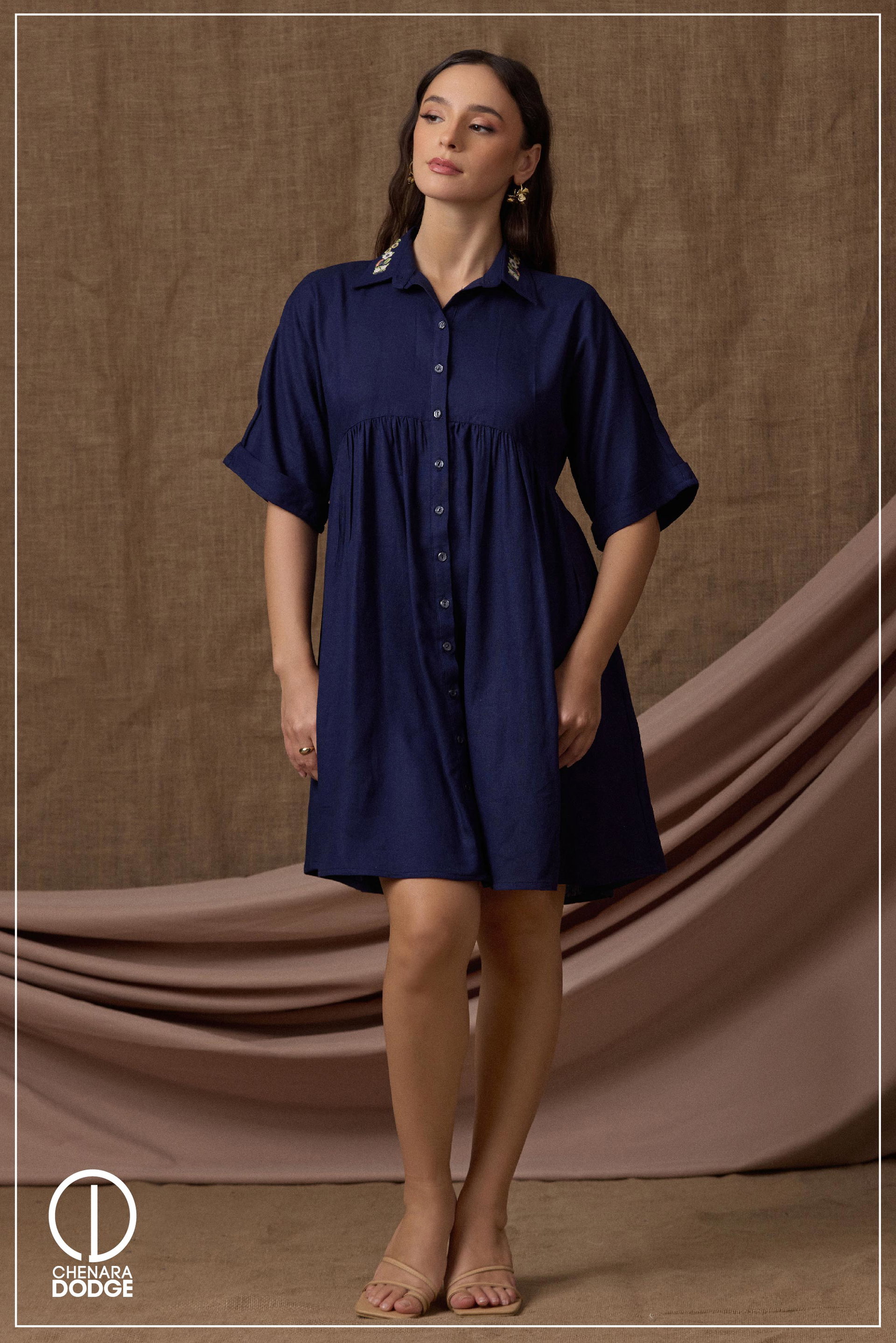 JANICE EMB COLLAR MINI DRESS