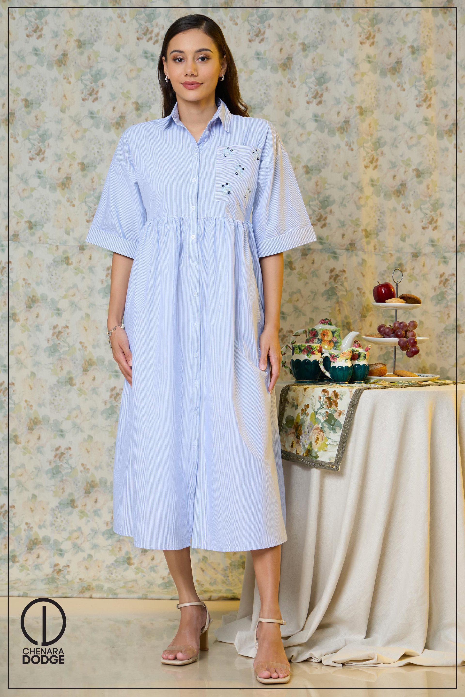 KAYA EMB POCKET MIDI DRESS