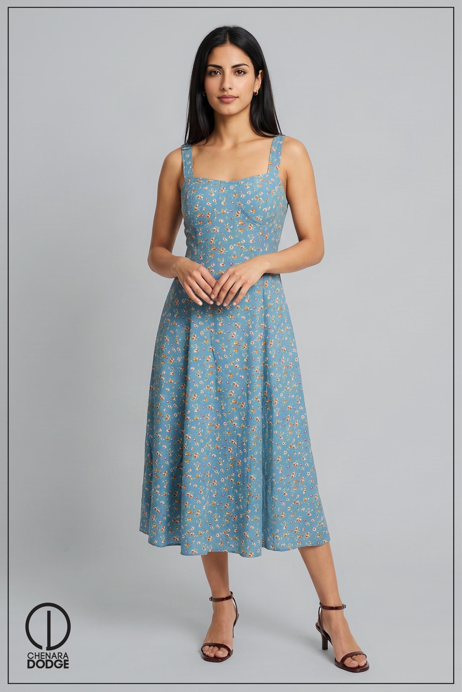KHLOE SWEETHEART NECK MIDI DRESS