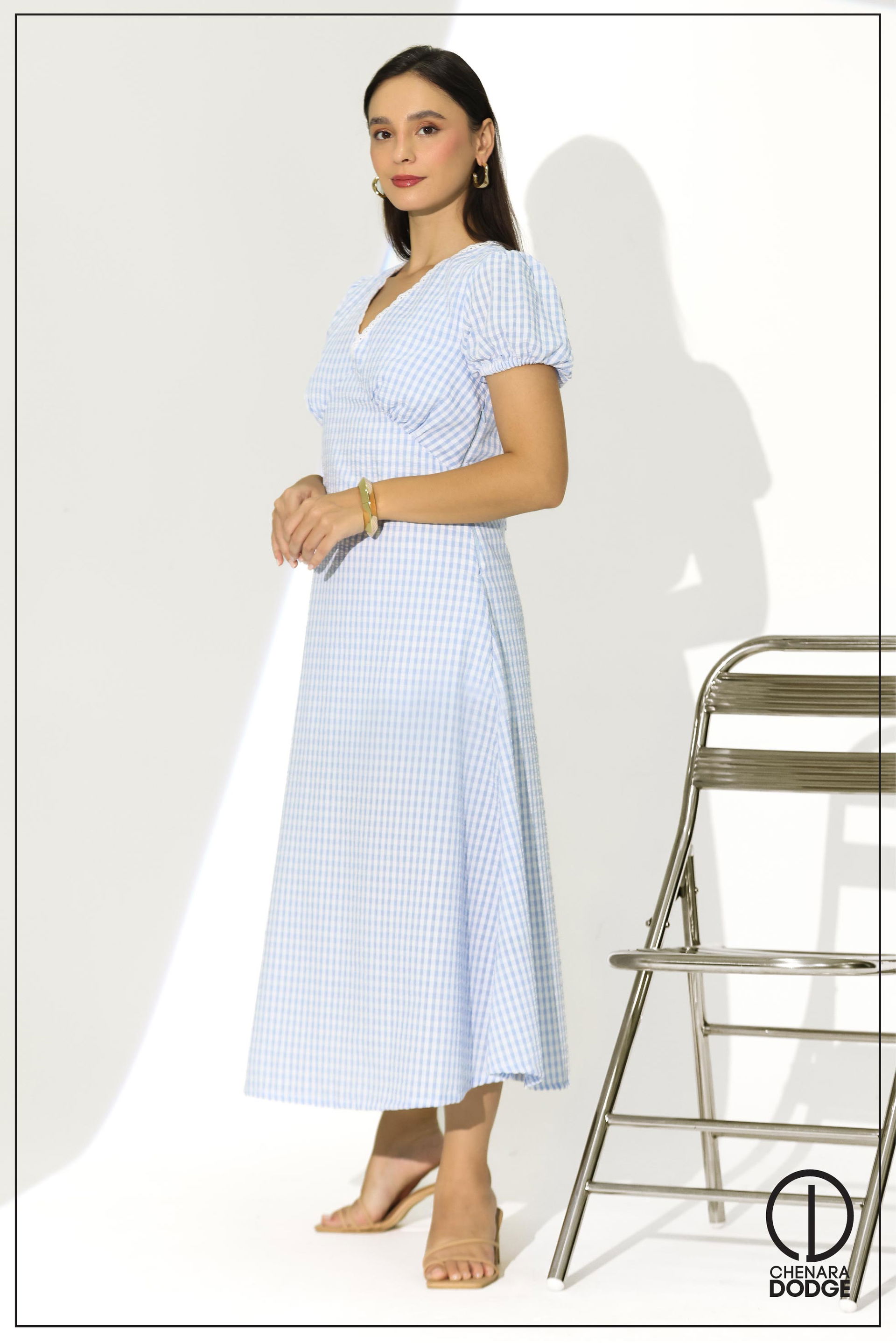 LACE DETAILED MINI PUFF SLEEVE MIDI DRESS