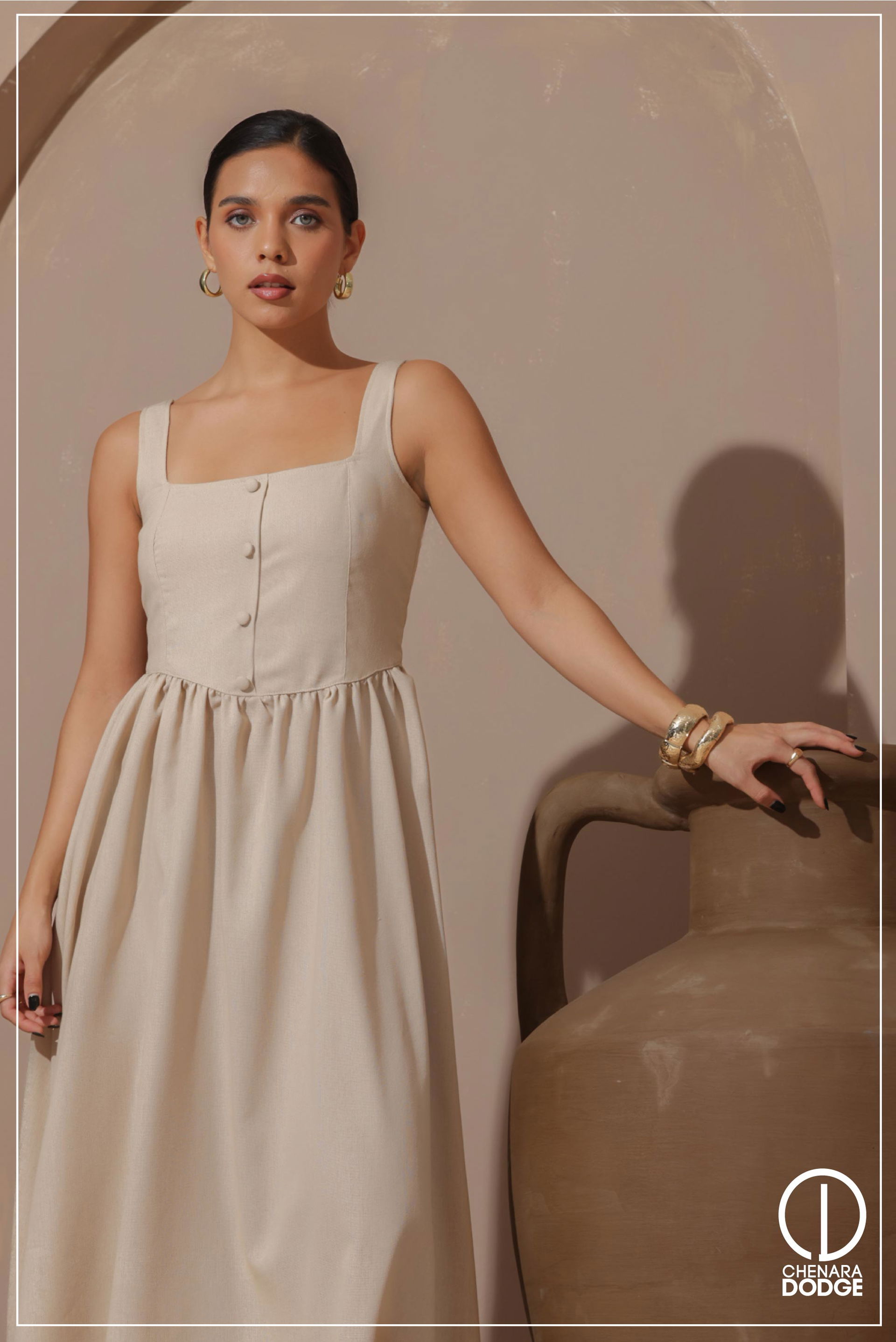 LAINE SQUARE NECK MIDI DRESS