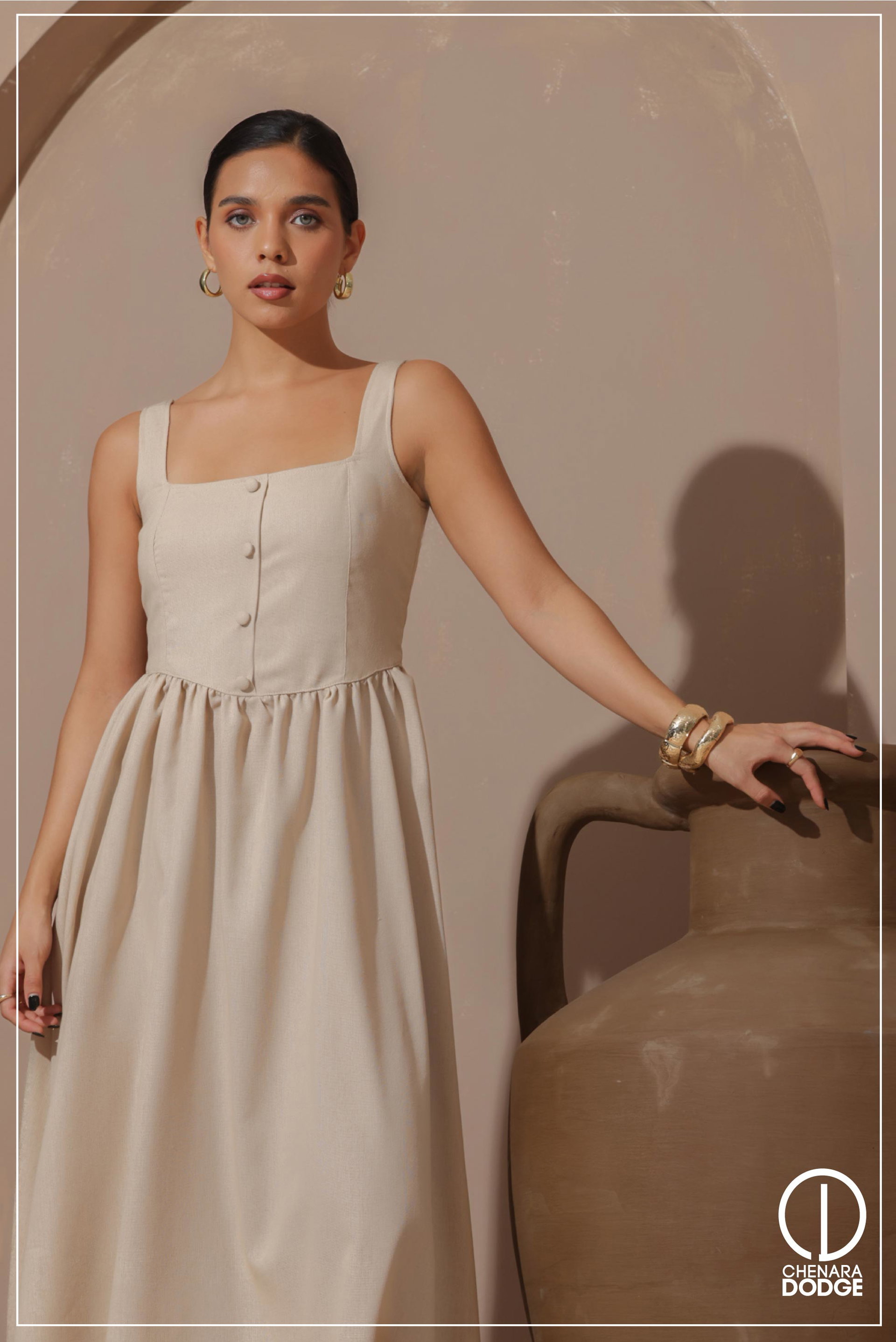 LAINE SQUARE NECK MIDI DRESS