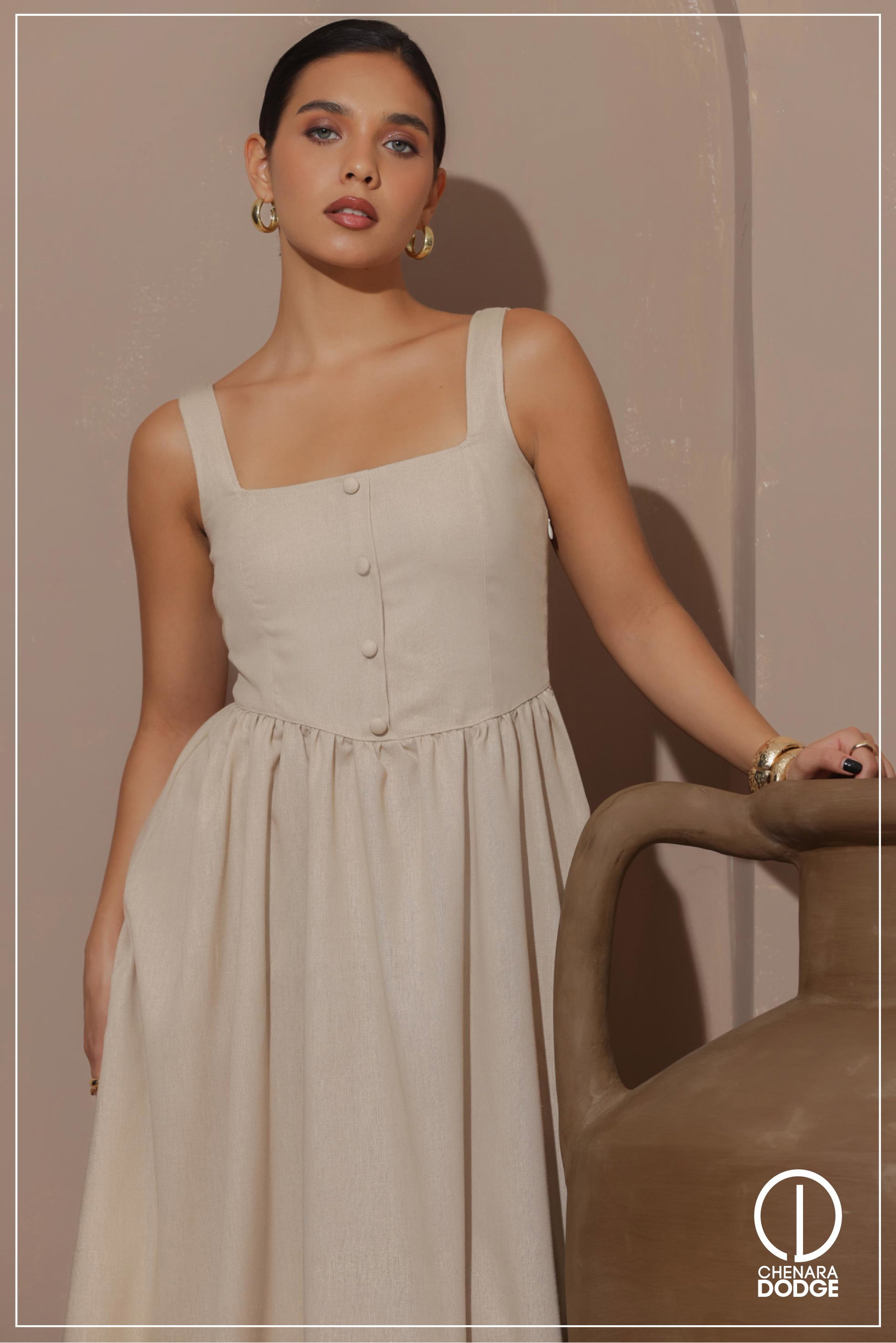 LAINE SQUARE NECK MIDI DRESS